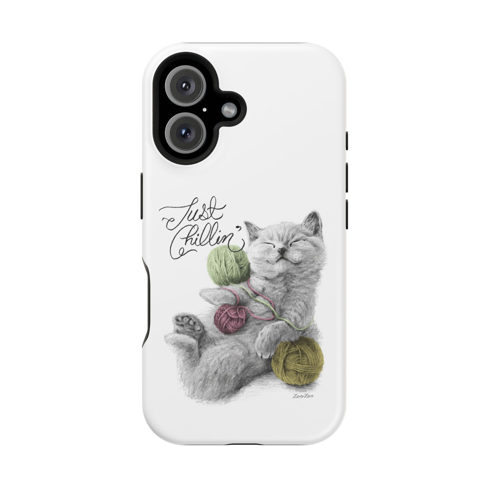 MagSafe Tough iPhone Case – Cat with Yarns | Just Chillin' | Calligraphy