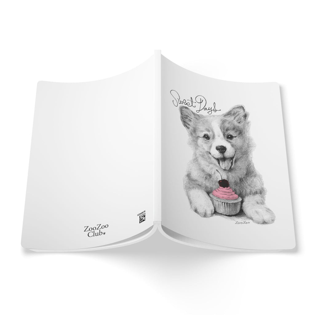 Softcover Journal – Corgi with Cupcake | Sweet Days | Calligraphy