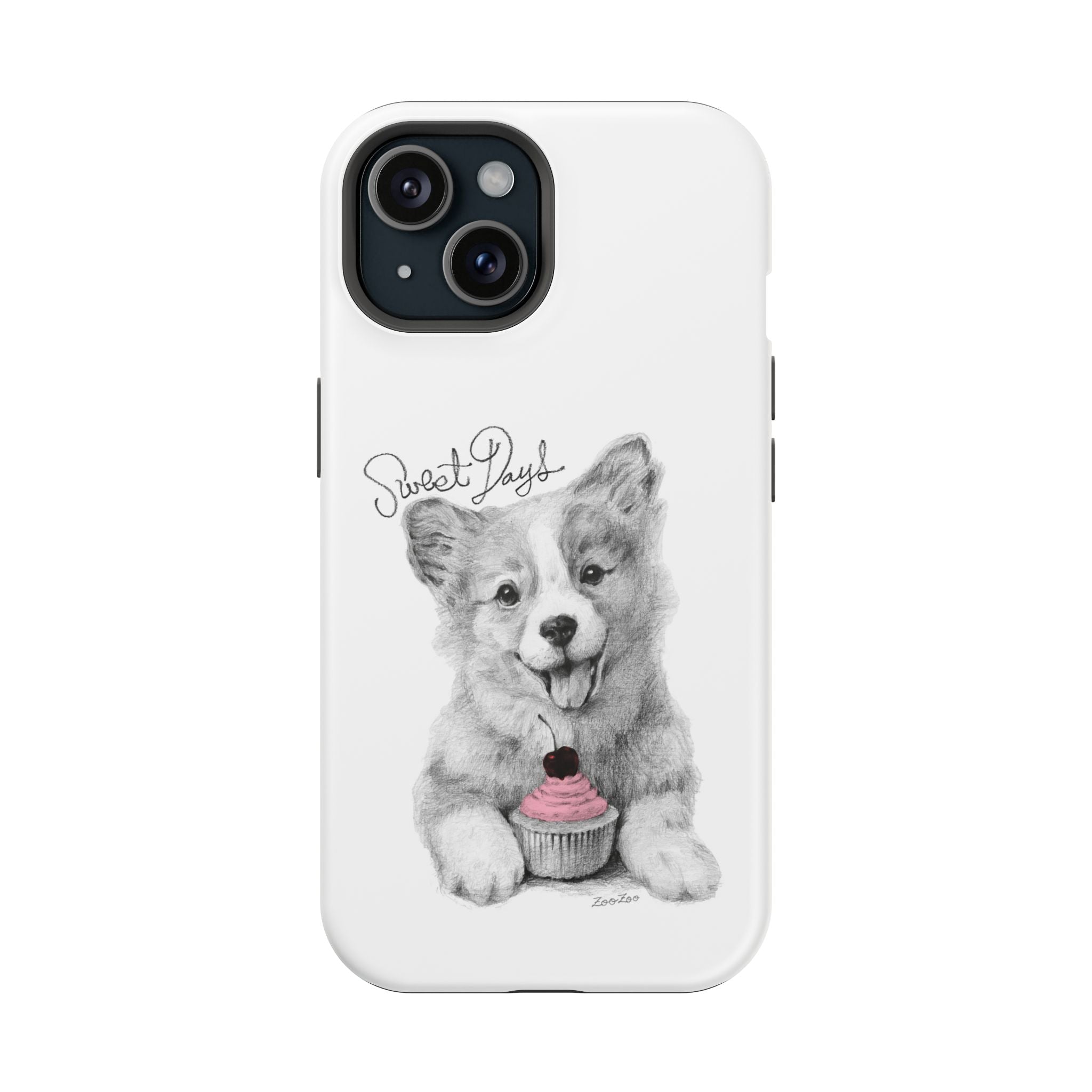 MagSafe Tough iPhone Case – Corgi with Cupcake | Sweet Days | Calligraphy