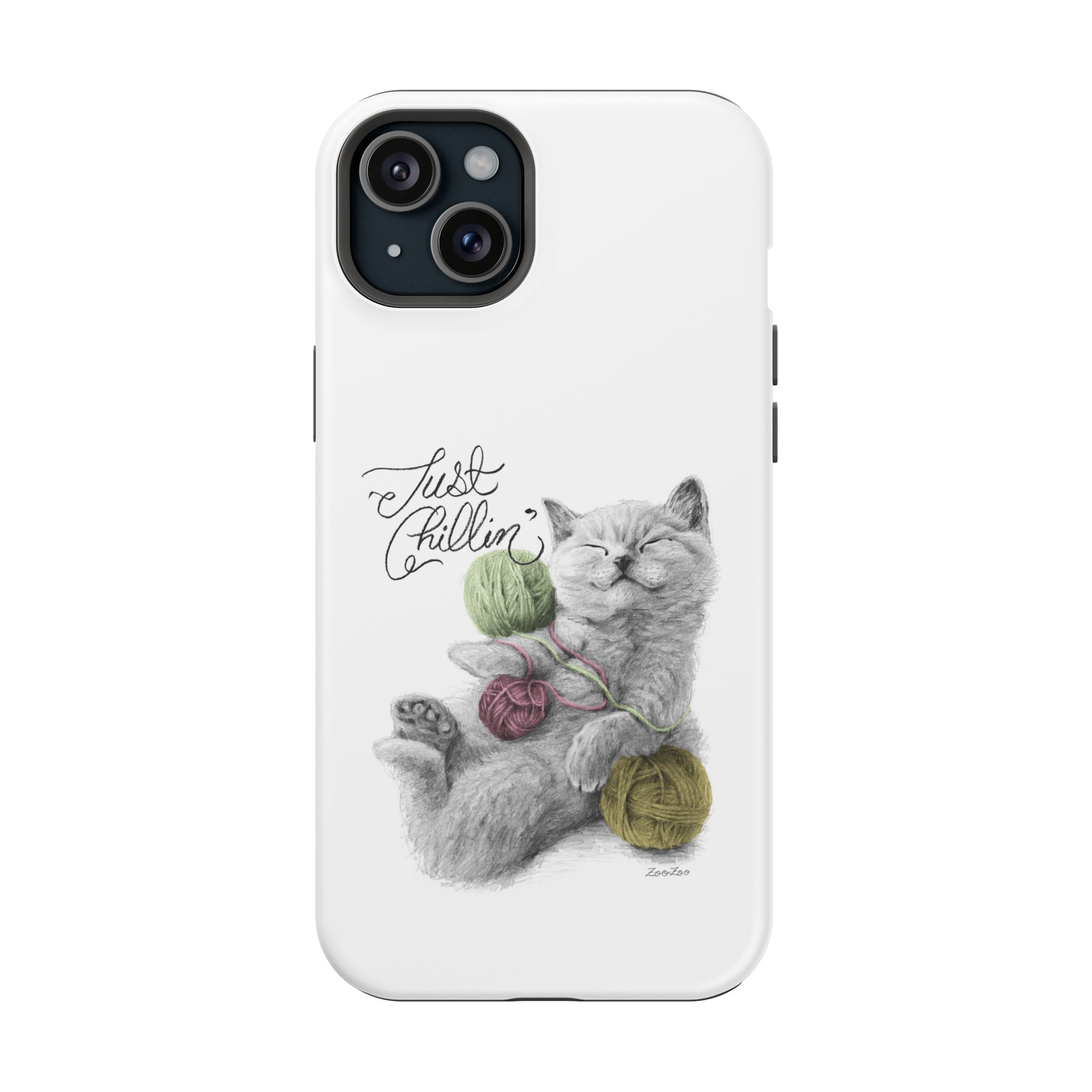 MagSafe Tough iPhone Case – Cat with Yarns | Just Chillin' | Calligraphy