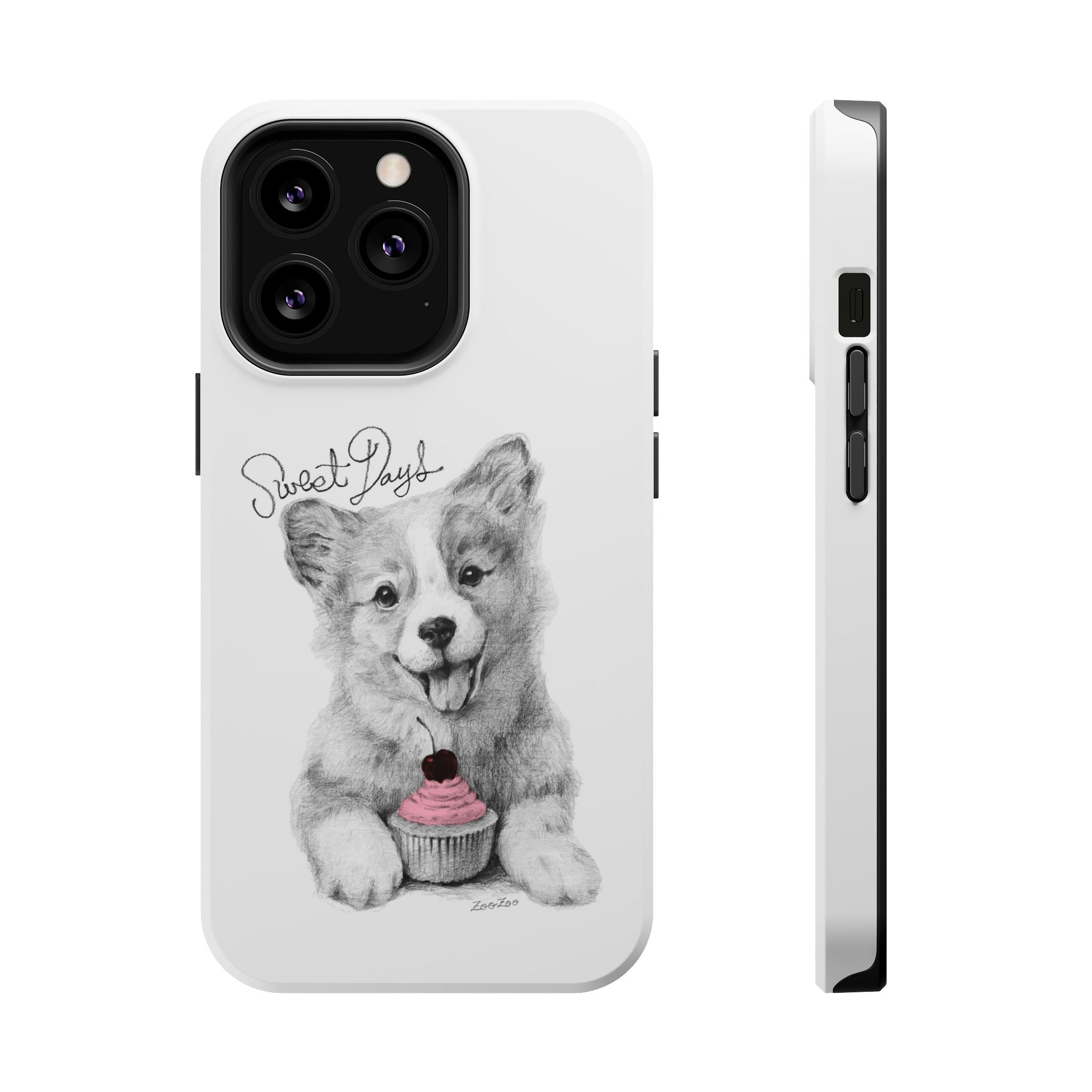 MagSafe Tough iPhone Case – Corgi with Cupcake | Sweet Days | Calligraphy