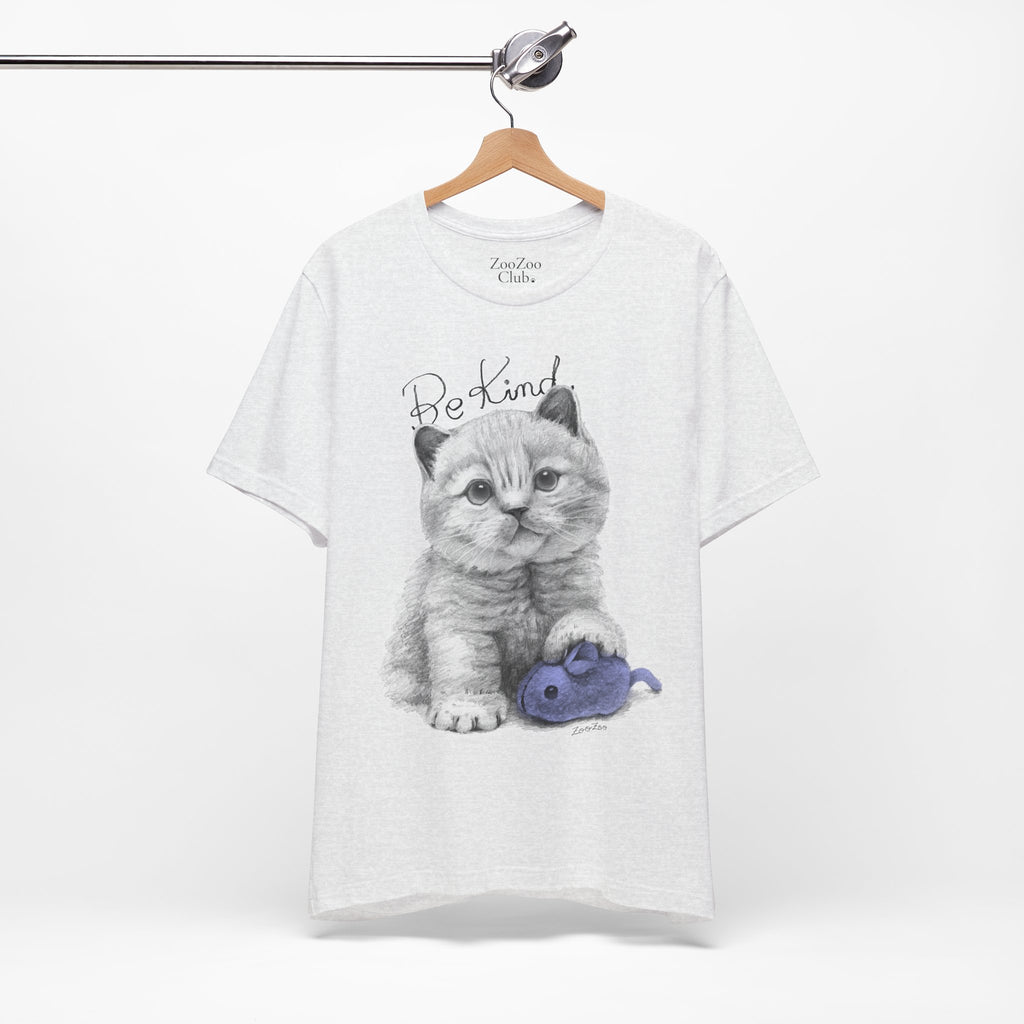 Unisex Cotton Tee – Cat with Mice Toy | Be Kind | Calligraphy