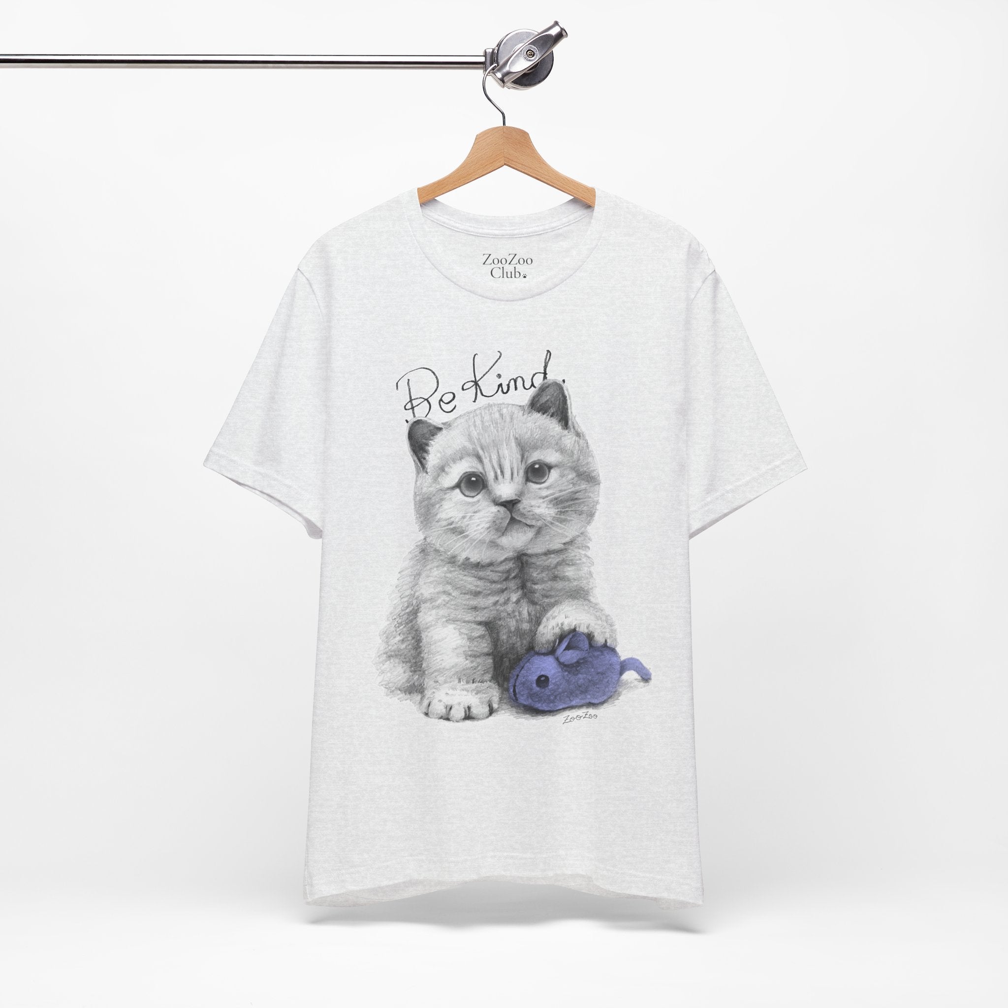 Unisex Cotton Tee – Cat with Mice Toy | Be Kind | Calligraphy