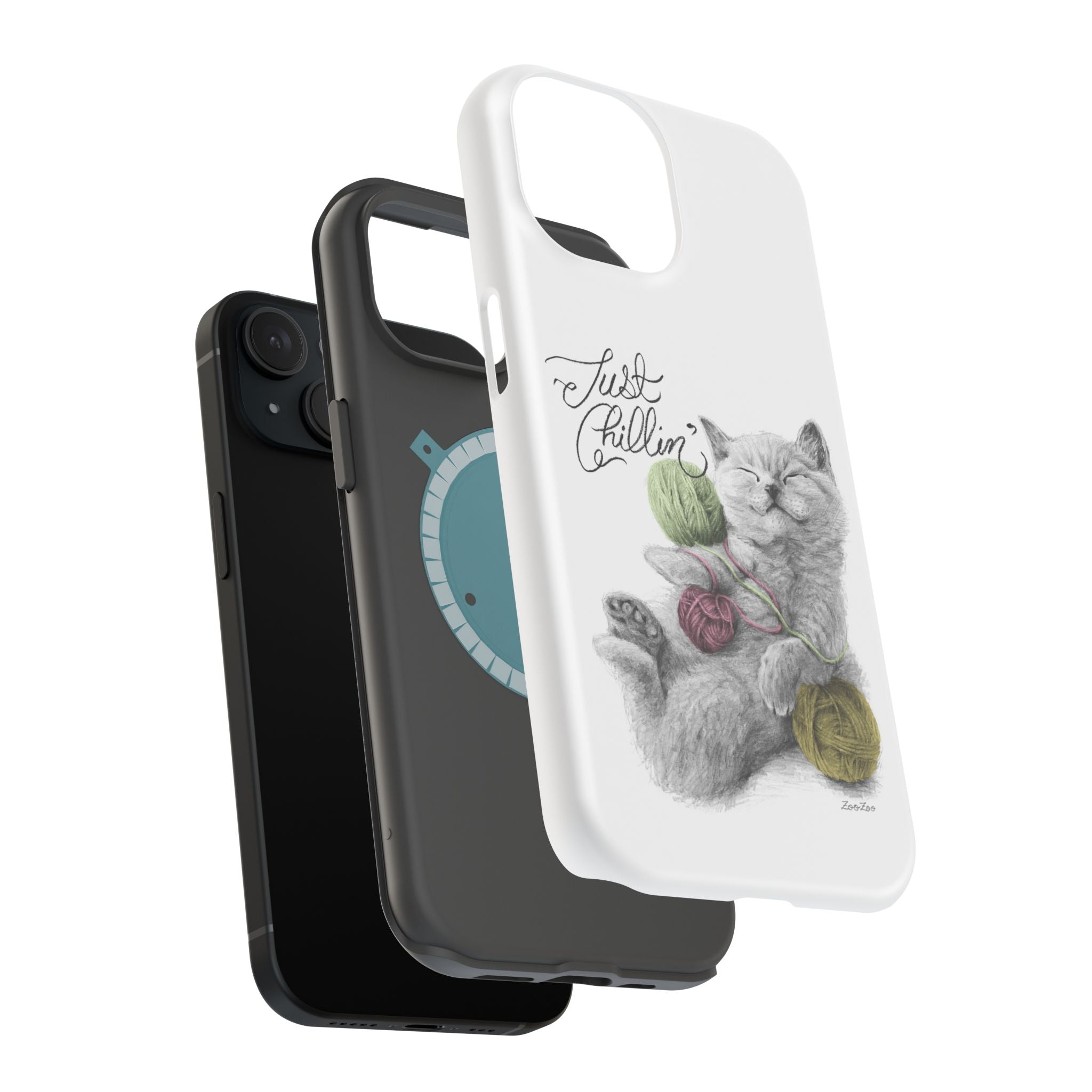 MagSafe Tough iPhone Case – Cat with Yarns | Just Chillin' | Calligraphy