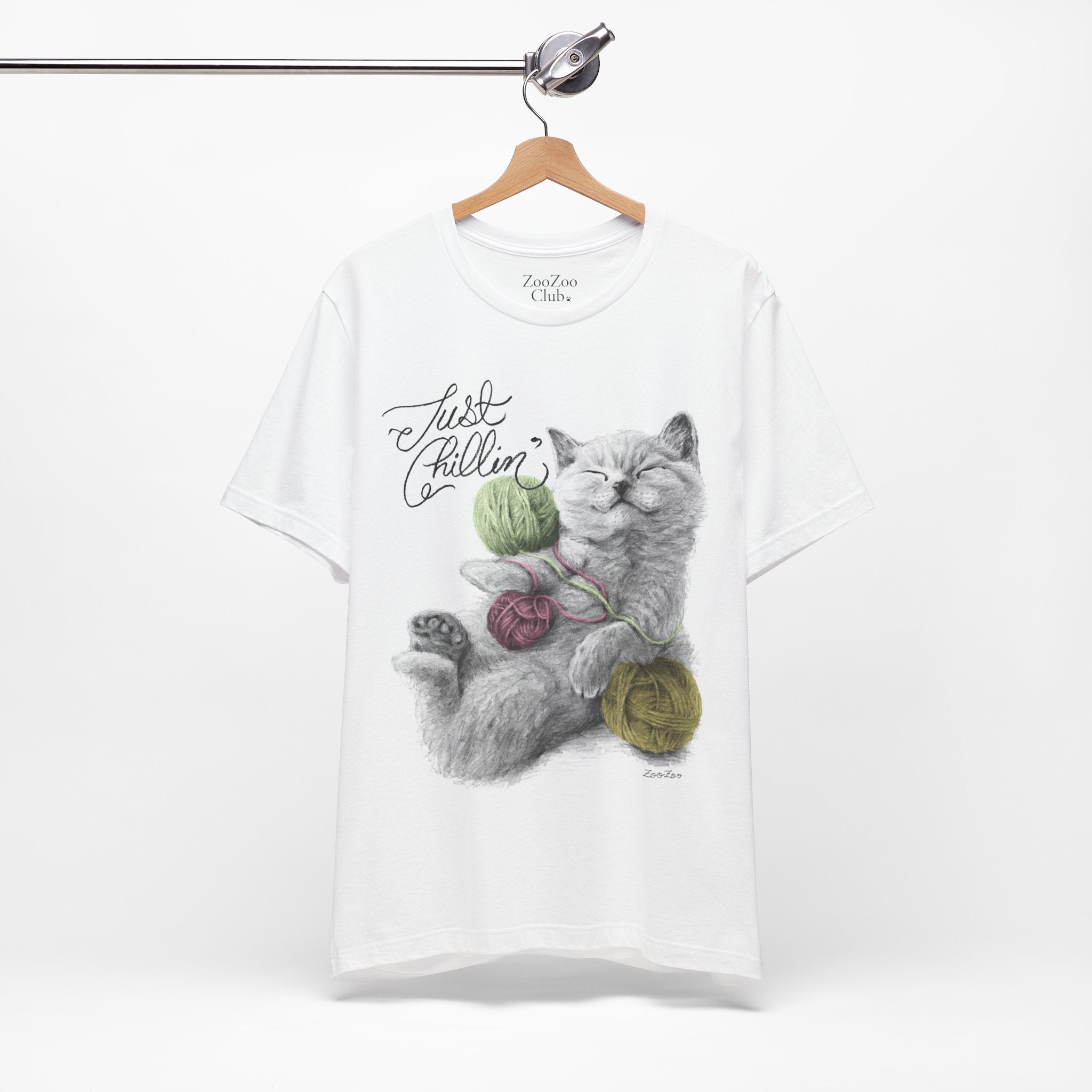 Unisex Cotton Tee – Cat with Yarns | Just Chillin' | Calligraphy