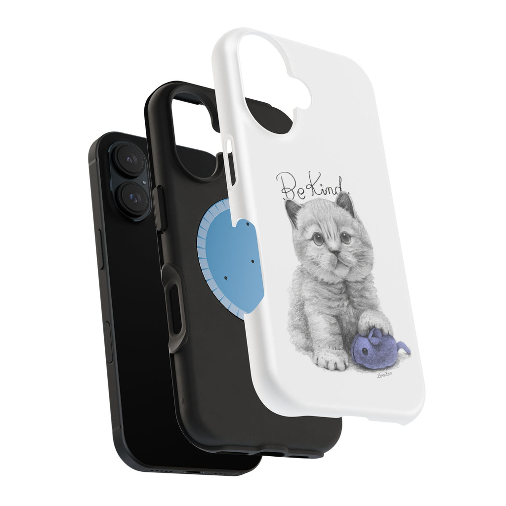 MagSafe Tough iPhone Case – Cat with Mice Toy | Be Kind | Calligraphy