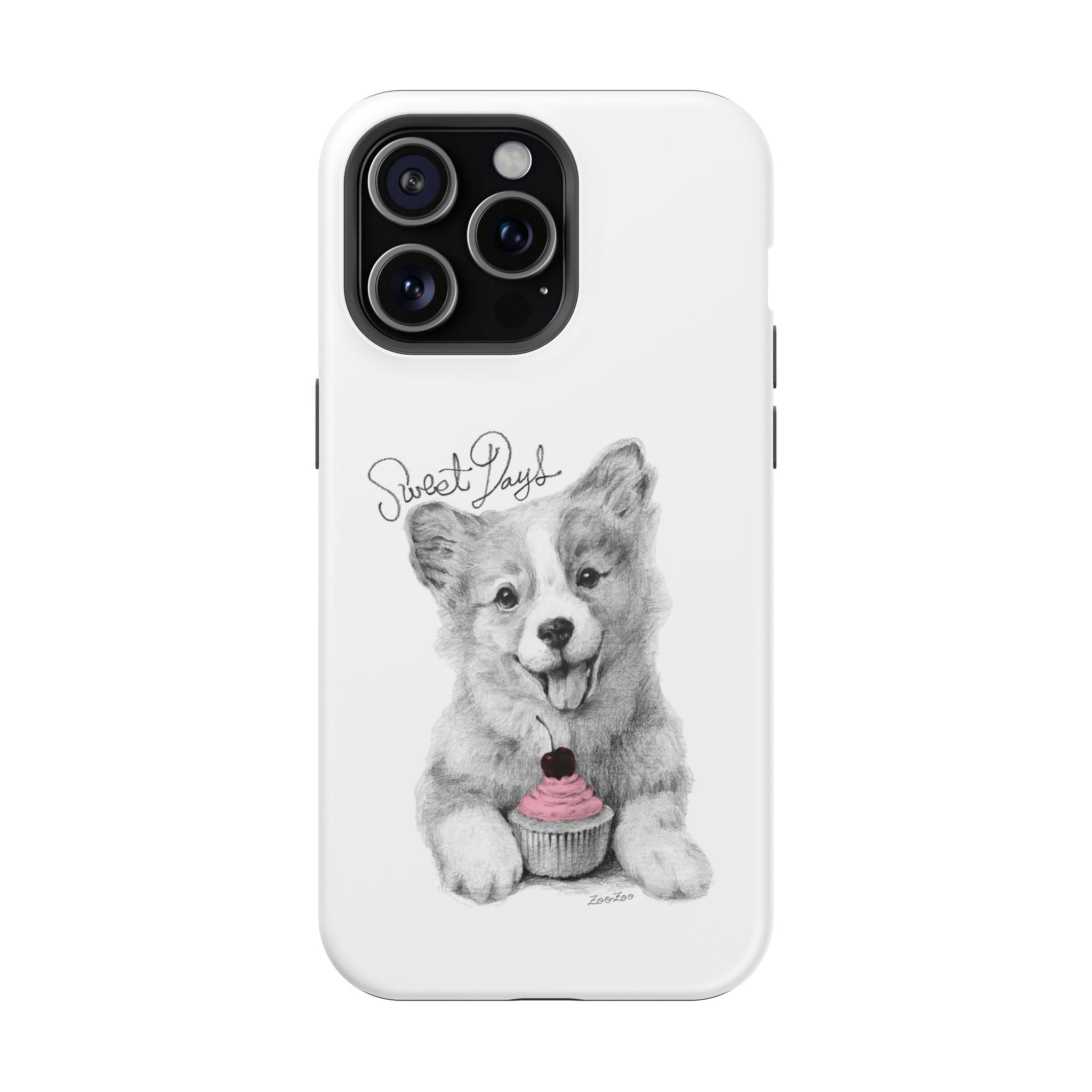 MagSafe Tough iPhone Case – Corgi with Cupcake | Sweet Days | Calligraphy