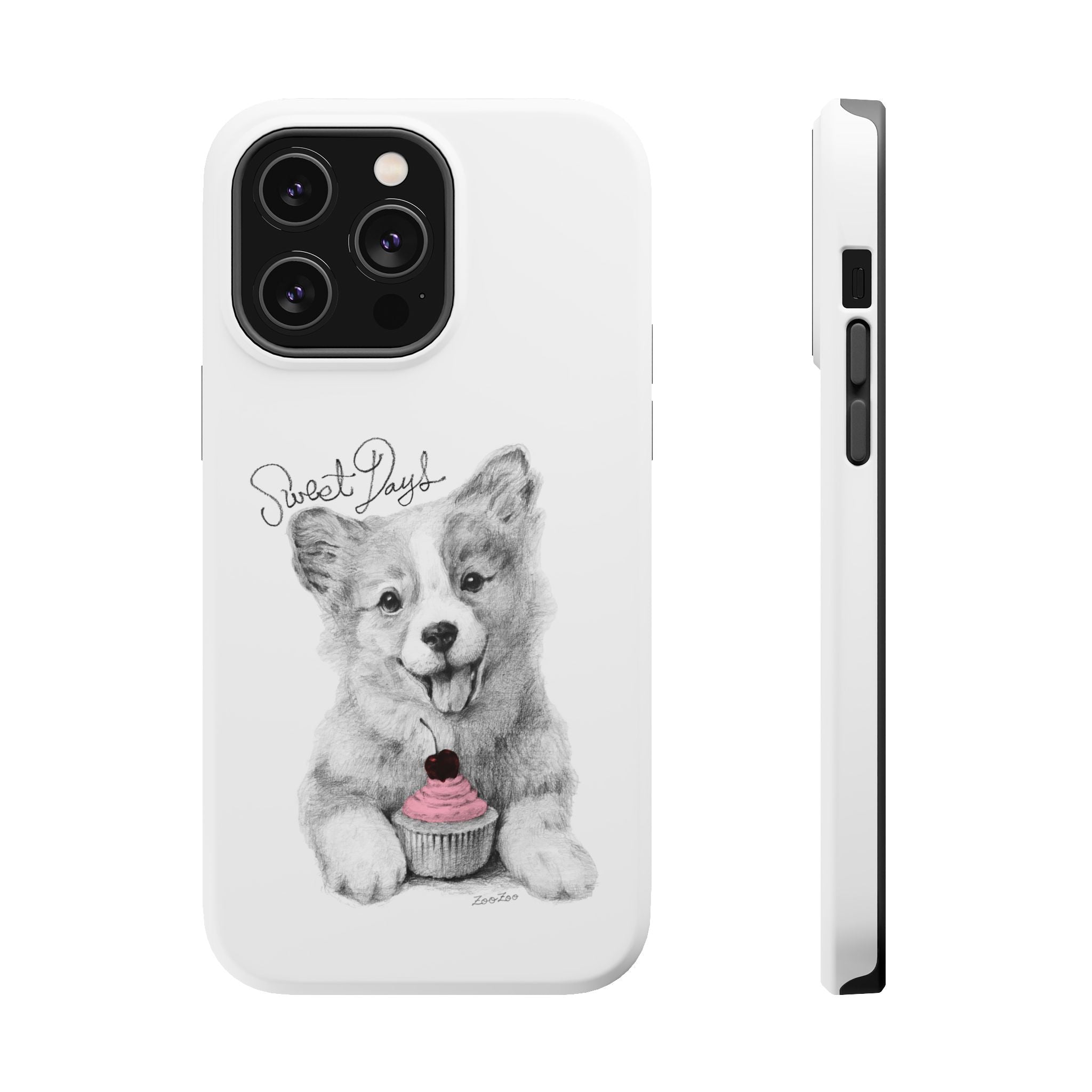 MagSafe Tough iPhone Case – Corgi with Cupcake | Sweet Days | Calligraphy
