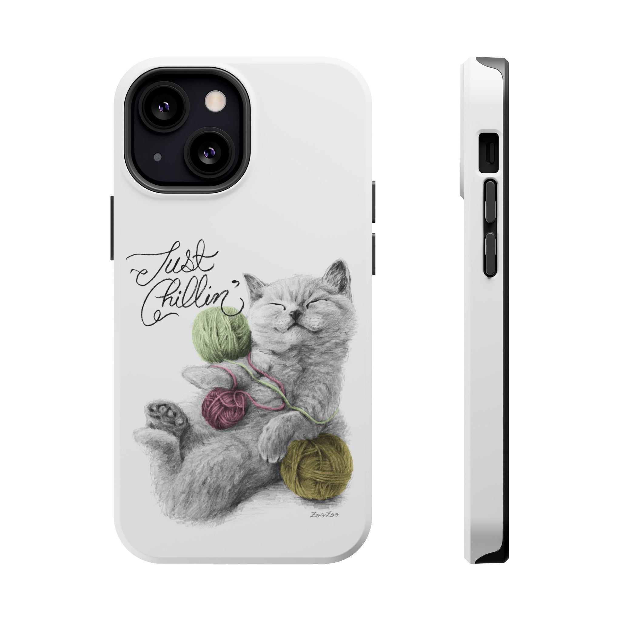 MagSafe Tough iPhone Case – Cat with Yarns | Just Chillin' | Calligraphy