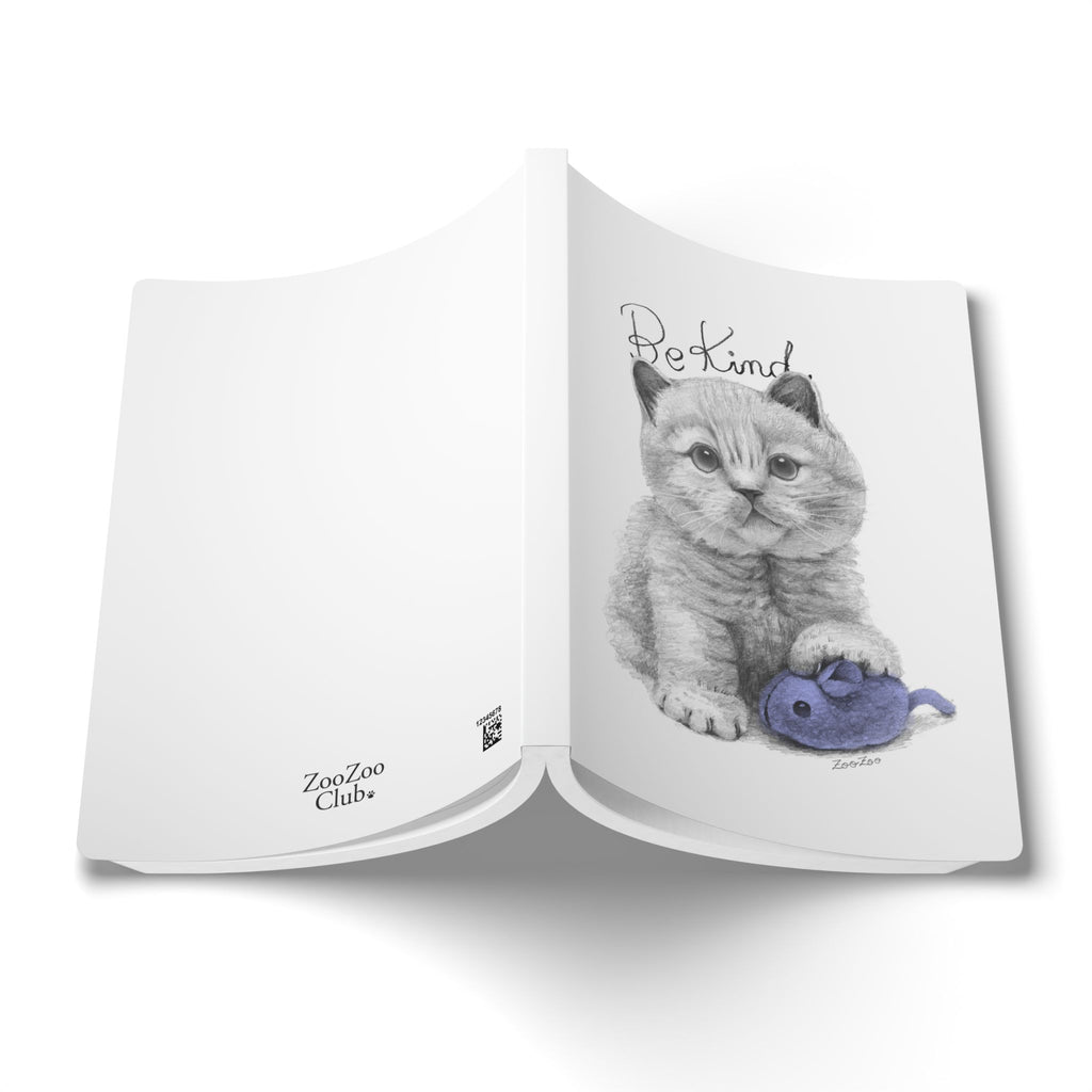 Softcover Journal – Cat with Mice Toy | Be Kind | Calligraphy