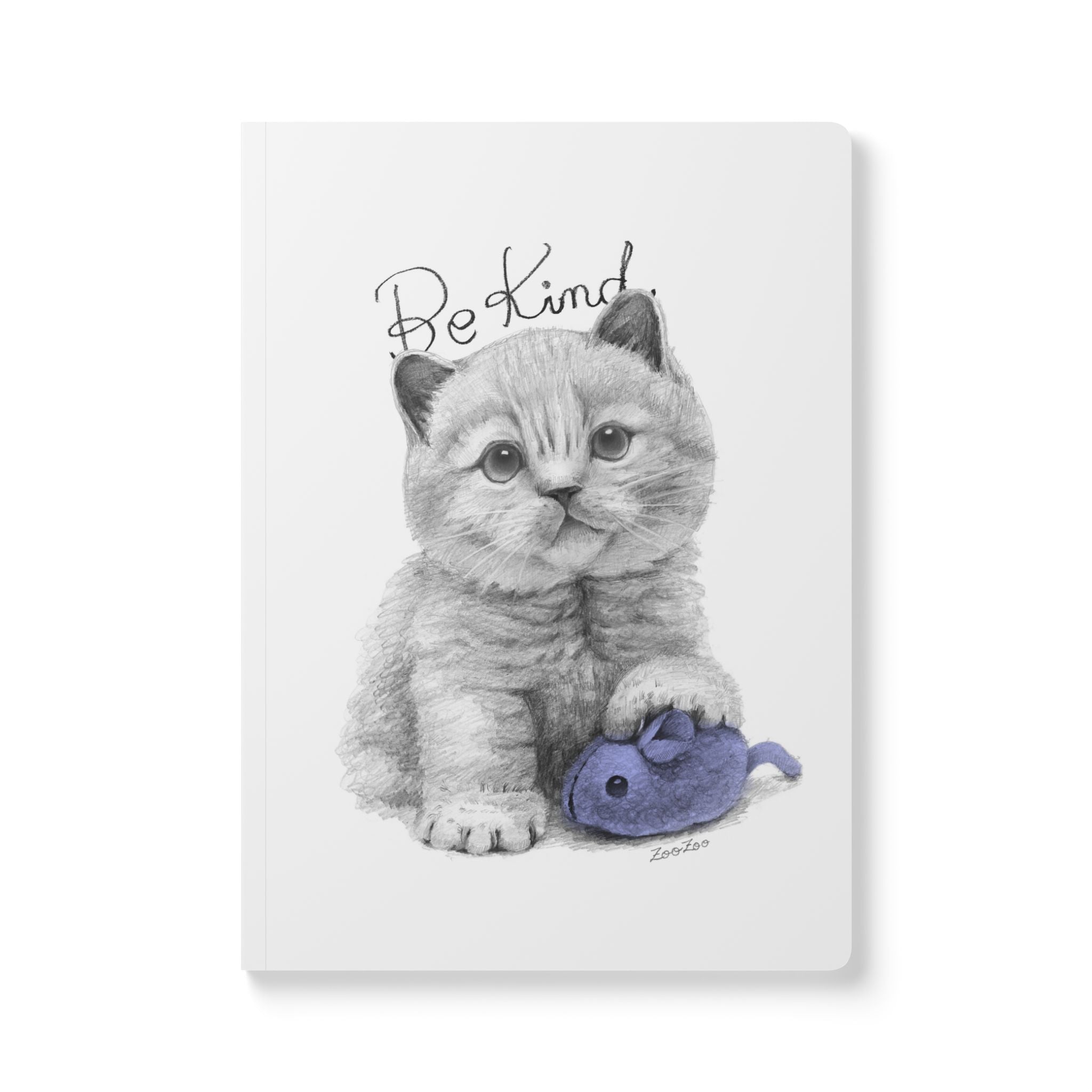 Softcover Journal – Cat with Mice Toy | Be Kind | Calligraphy
