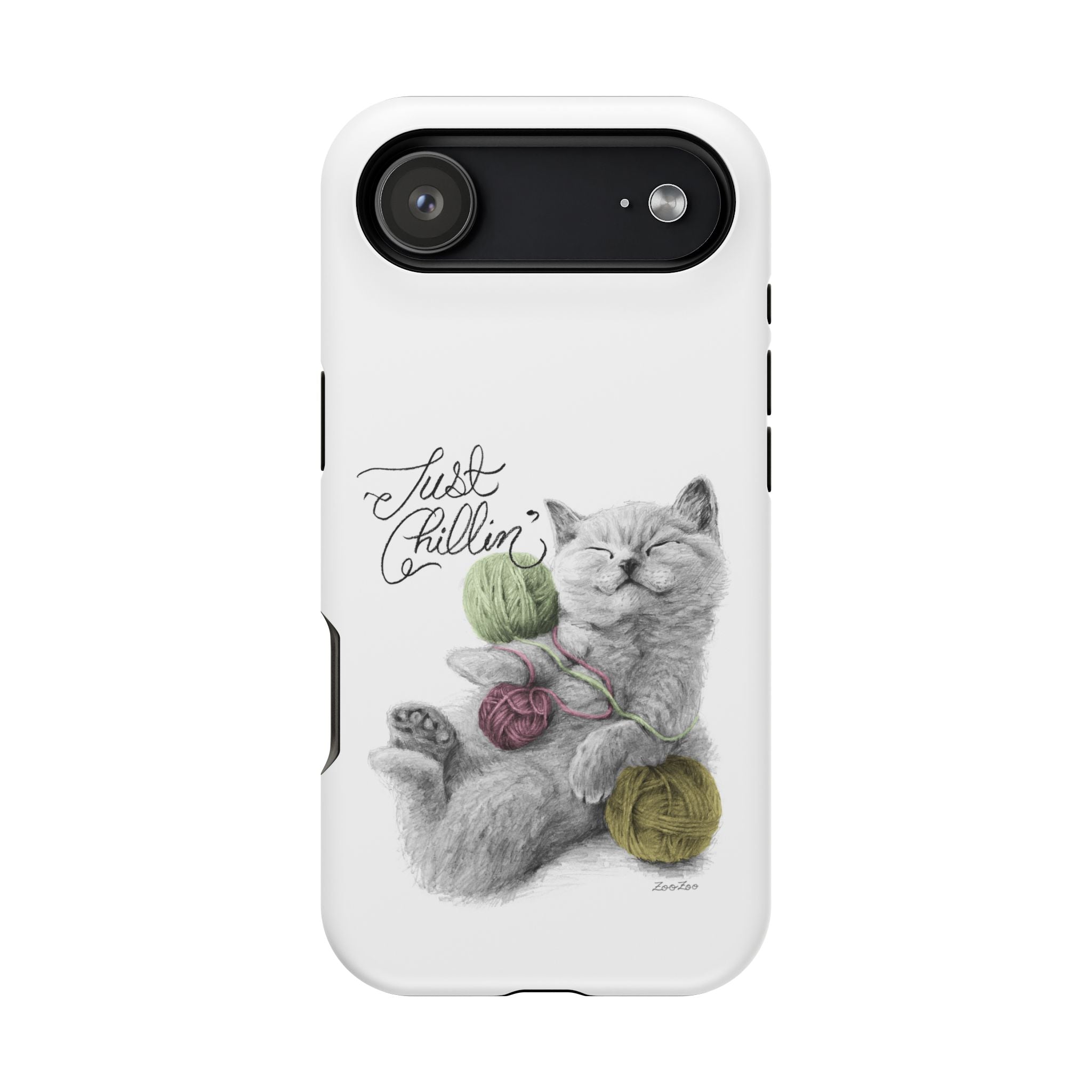 MagSafe Tough iPhone Case – Cat with Yarns | Just Chillin' | Calligraphy