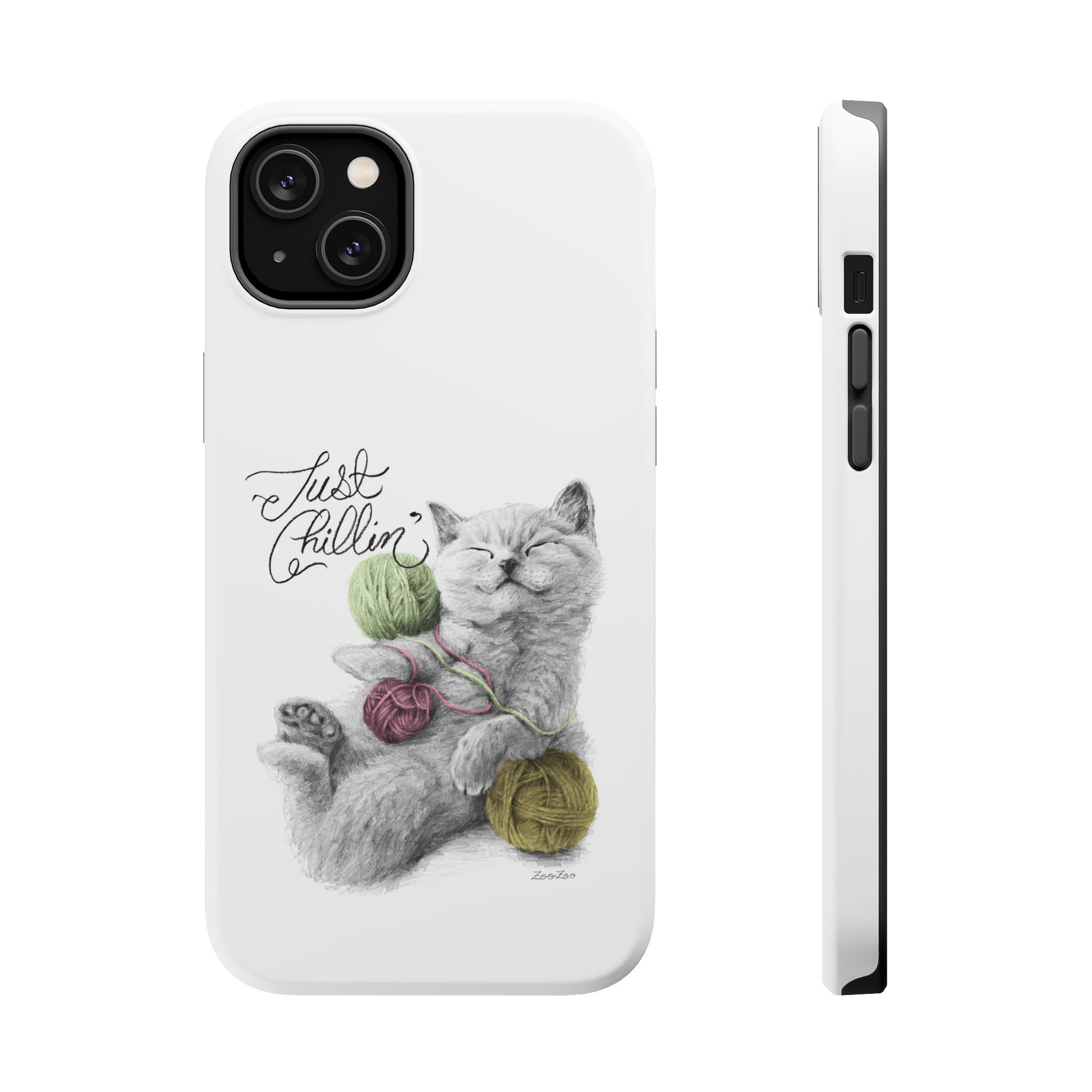 MagSafe Tough iPhone Case – Cat with Yarns | Just Chillin' | Calligraphy