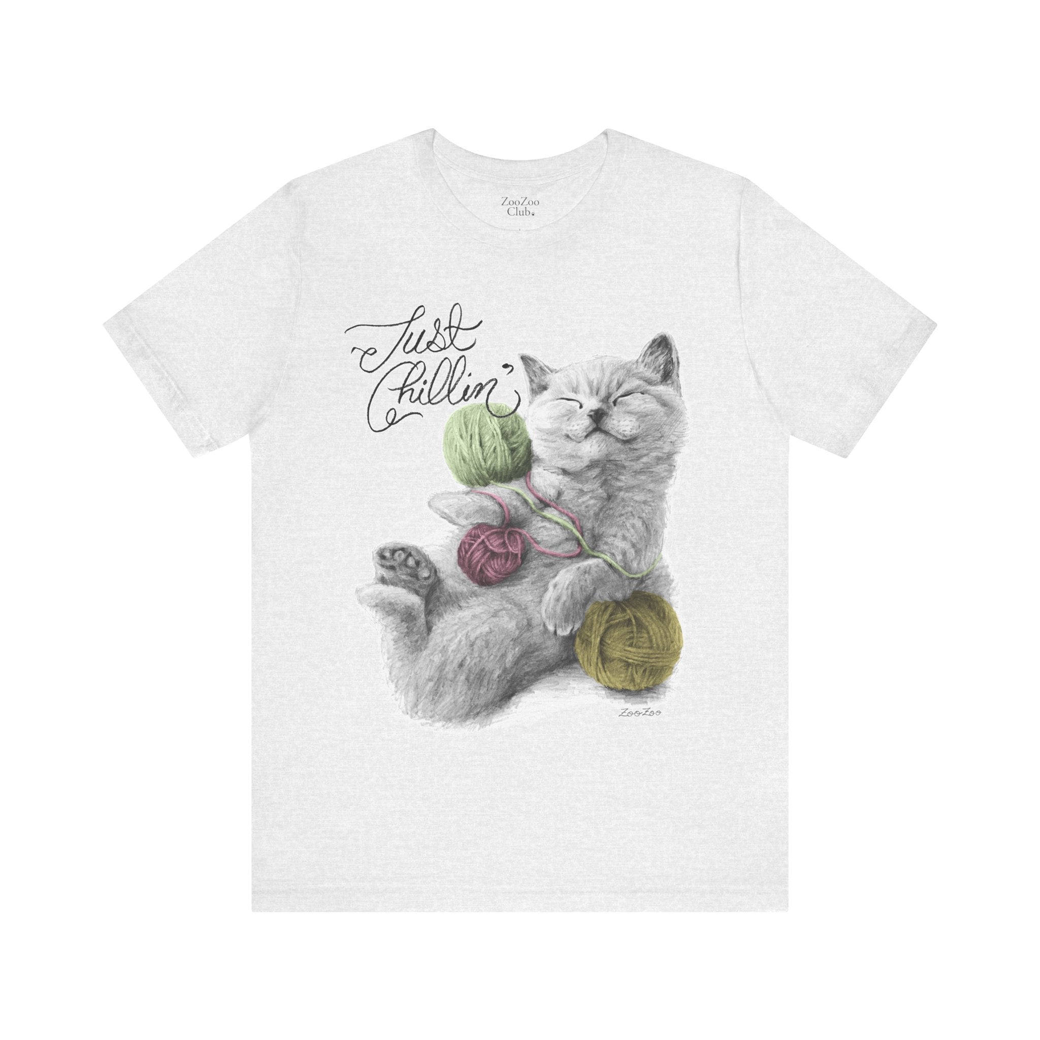 Unisex Cotton Tee – Cat with Yarns | Just Chillin' | Calligraphy