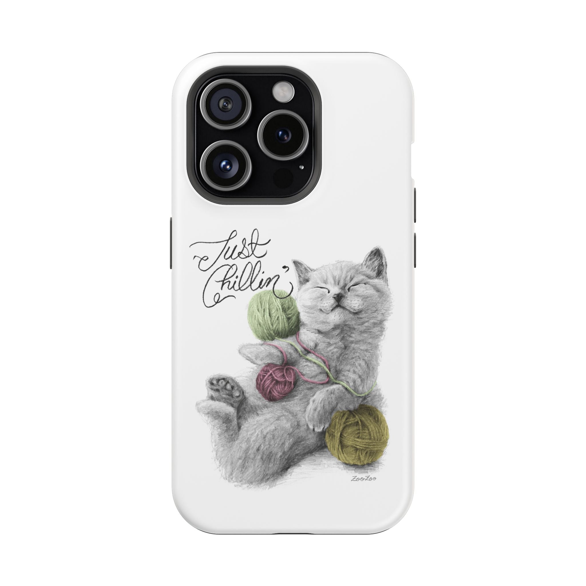 MagSafe Tough iPhone Case – Cat with Yarns | Just Chillin' | Calligraphy