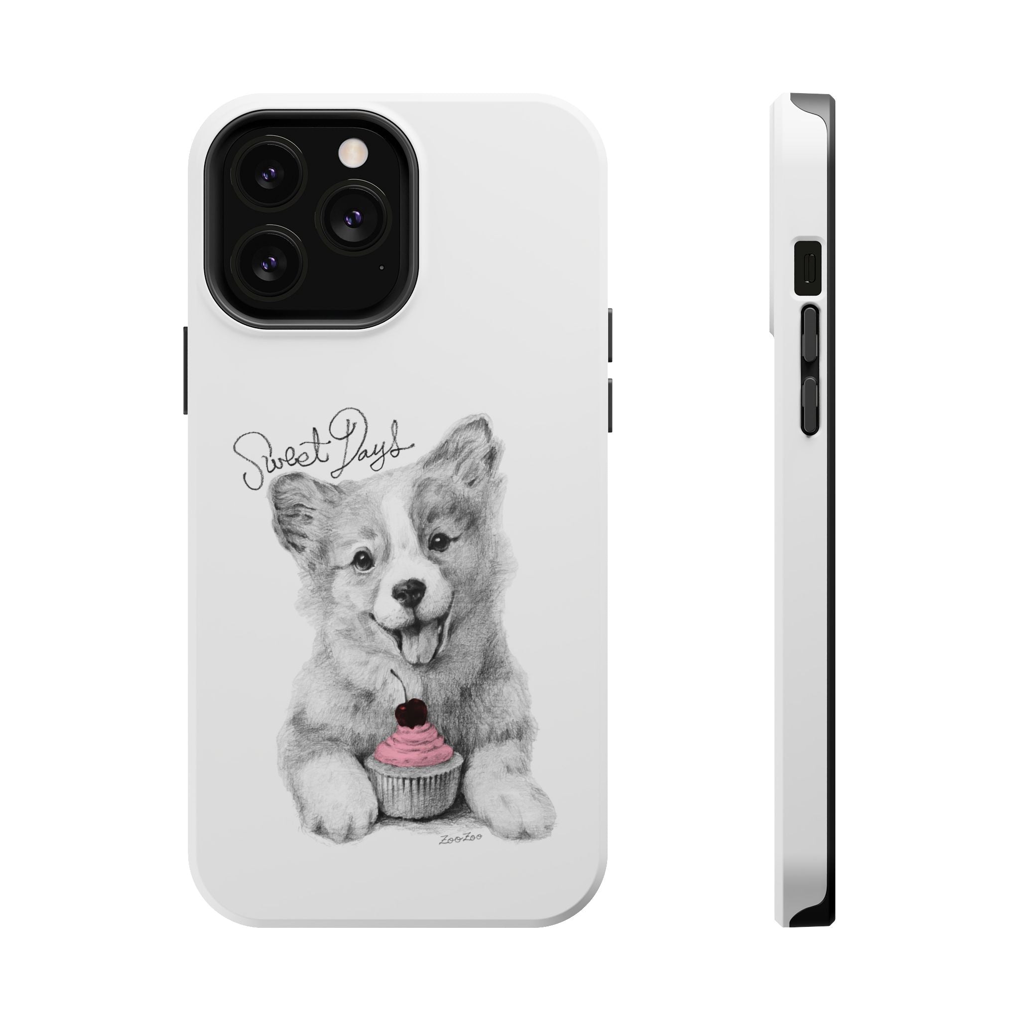 MagSafe Tough iPhone Case – Corgi with Cupcake | Sweet Days | Calligraphy