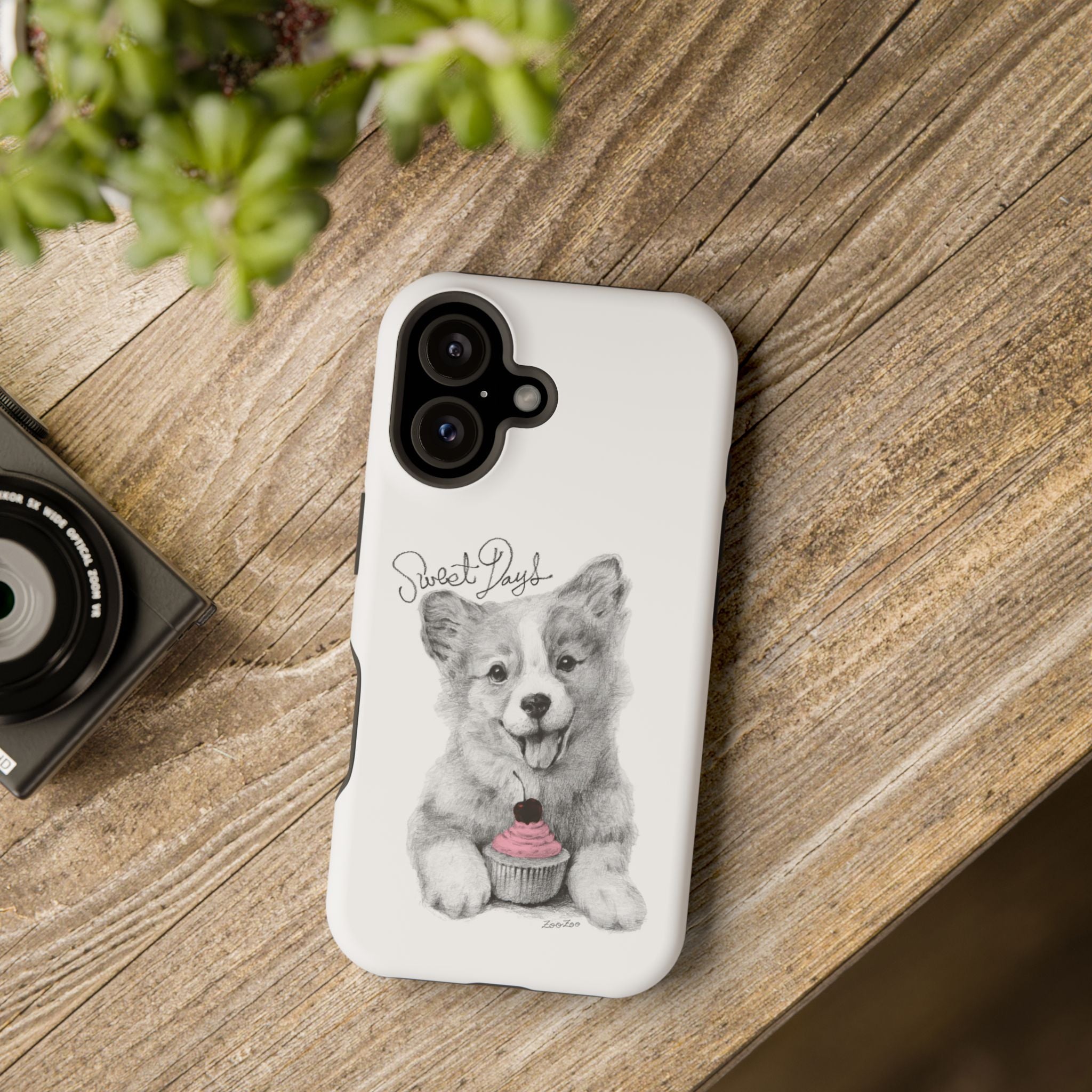 MagSafe Tough iPhone Case – Corgi with Cupcake | Sweet Days | Calligraphy