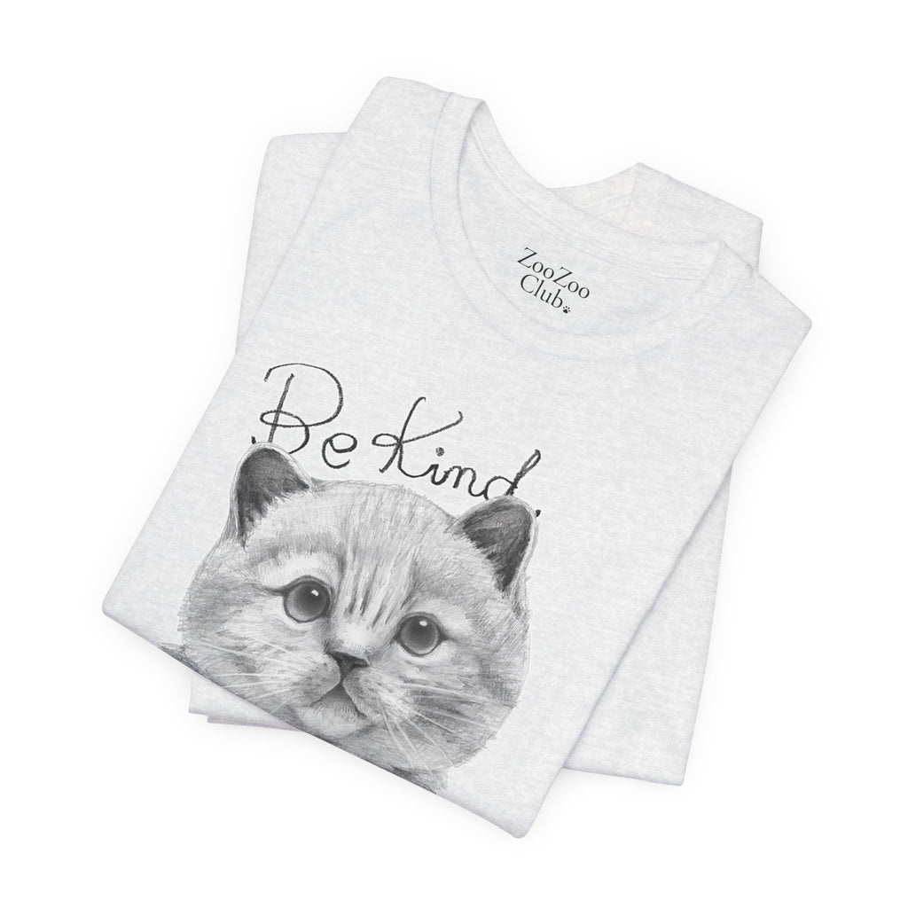 Unisex Cotton Tee – Cat with Mice Toy | Be Kind | Calligraphy