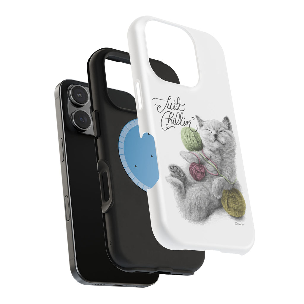 MagSafe Tough iPhone Case – Cat with Yarns | Just Chillin' | Calligraphy