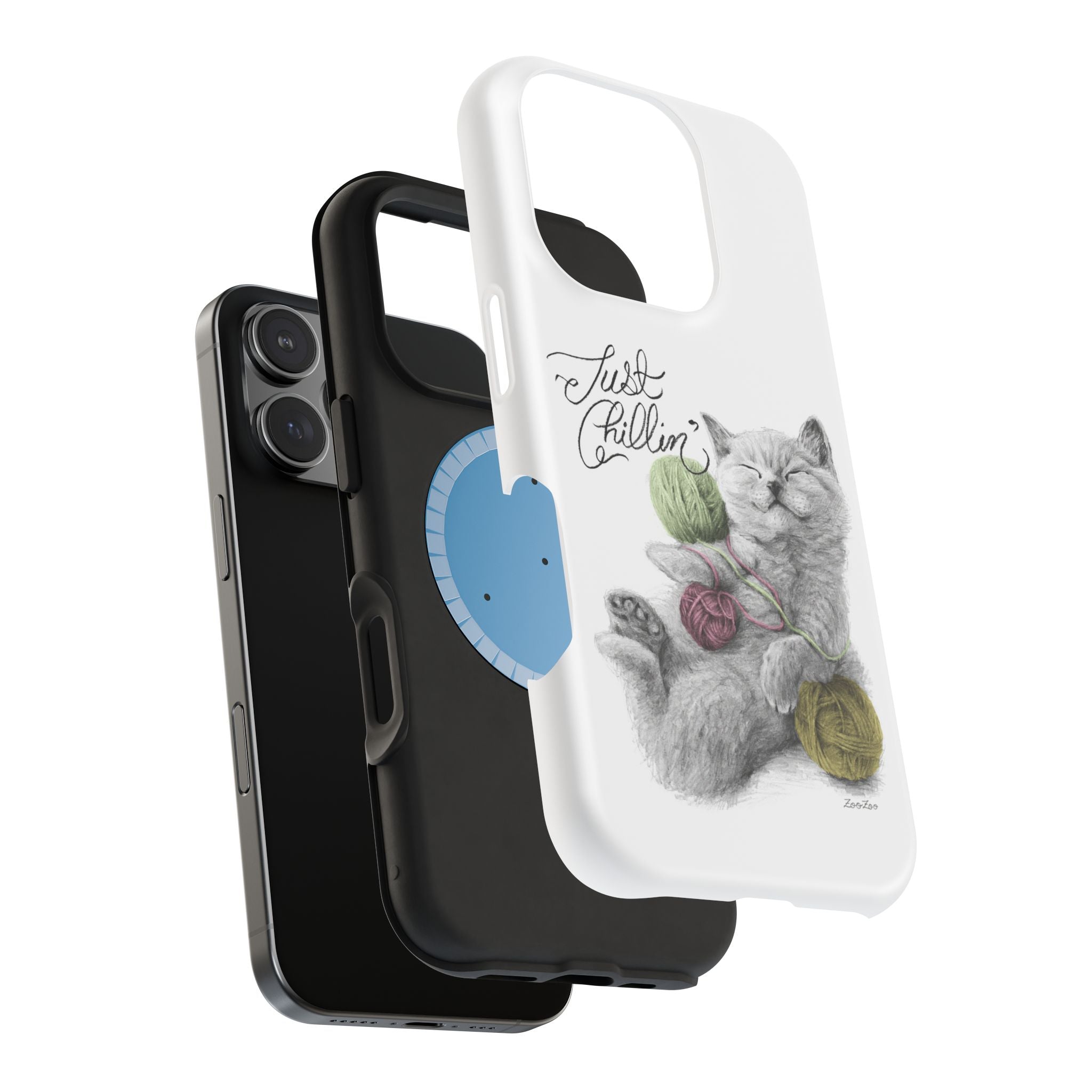 MagSafe Tough iPhone Case – Cat with Yarns | Just Chillin' | Calligraphy