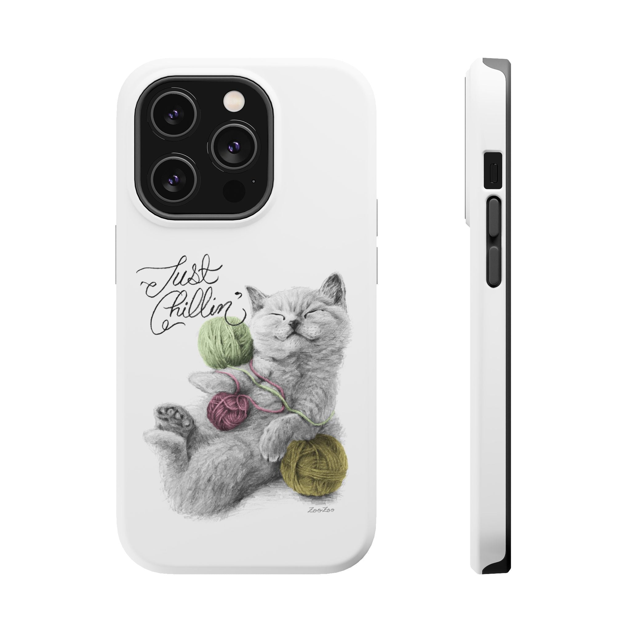 MagSafe Tough iPhone Case – Cat with Yarns | Just Chillin' | Calligraphy