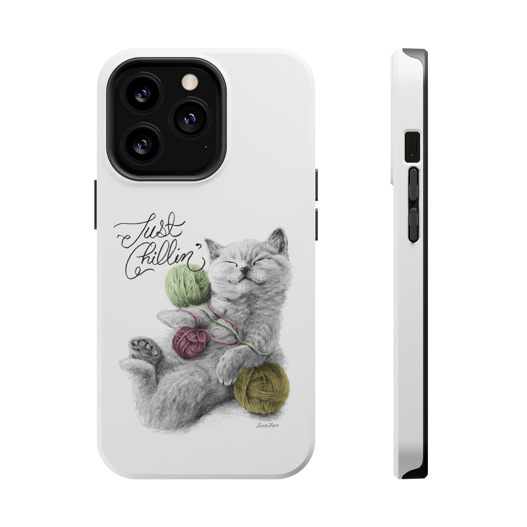 MagSafe Tough iPhone Case – Cat with Yarns | Just Chillin' | Calligraphy