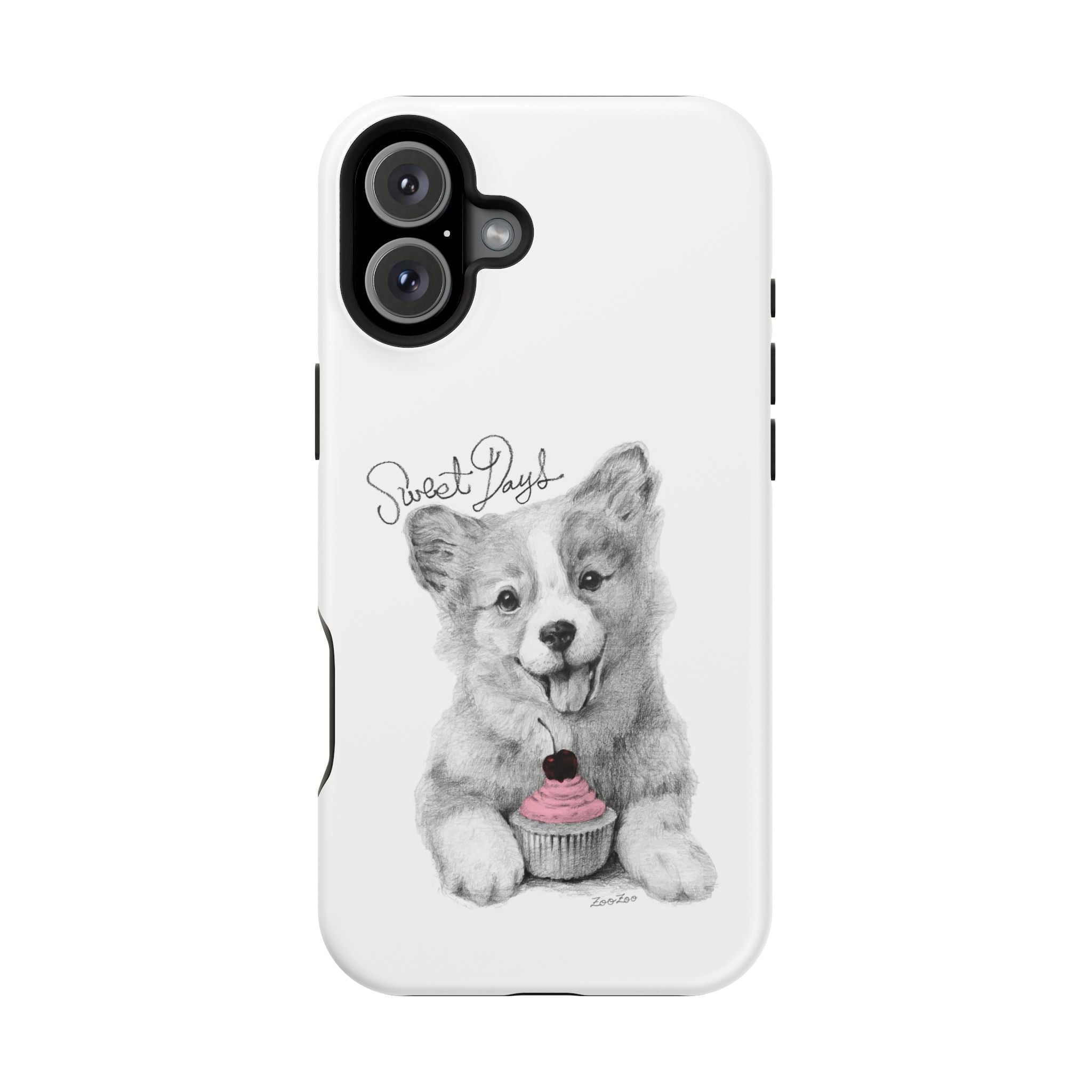 MagSafe Tough iPhone Case – Corgi with Cupcake | Sweet Days | Calligraphy