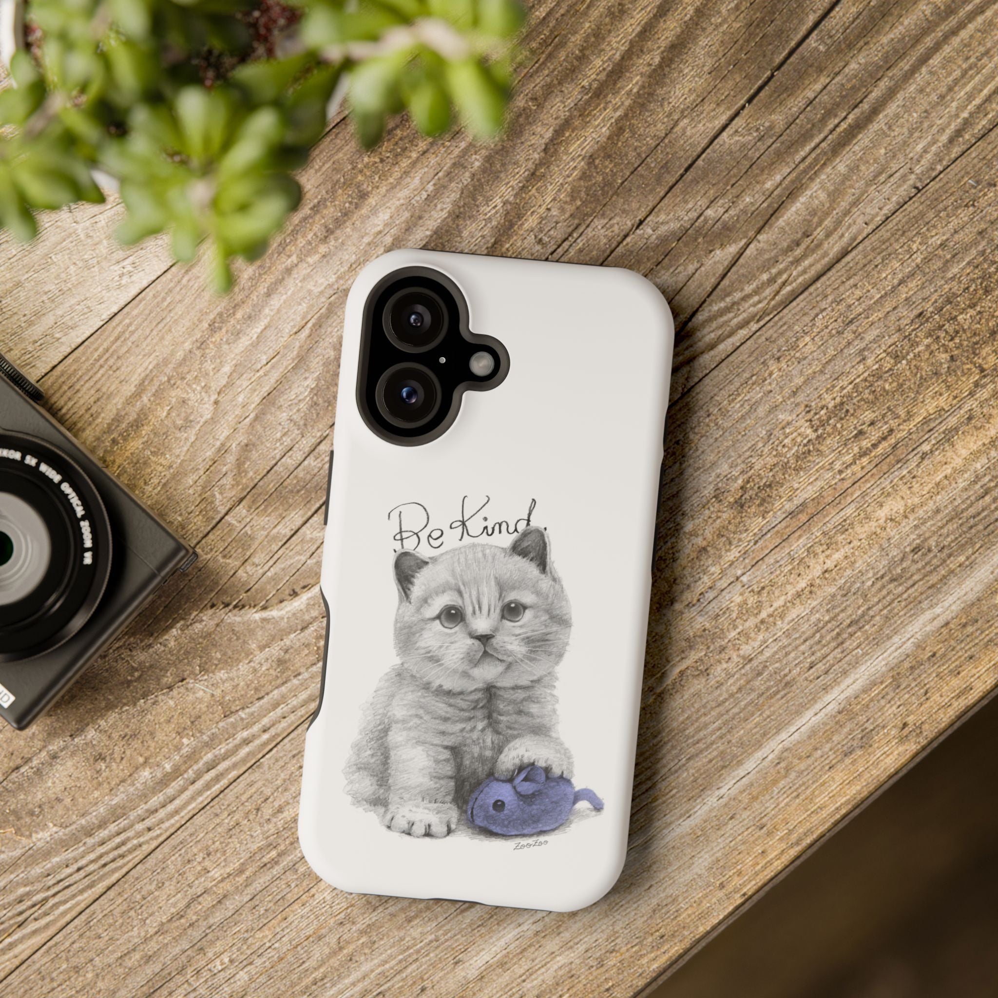 MagSafe Tough iPhone Case – Cat with Mice Toy | Be Kind | Calligraphy
