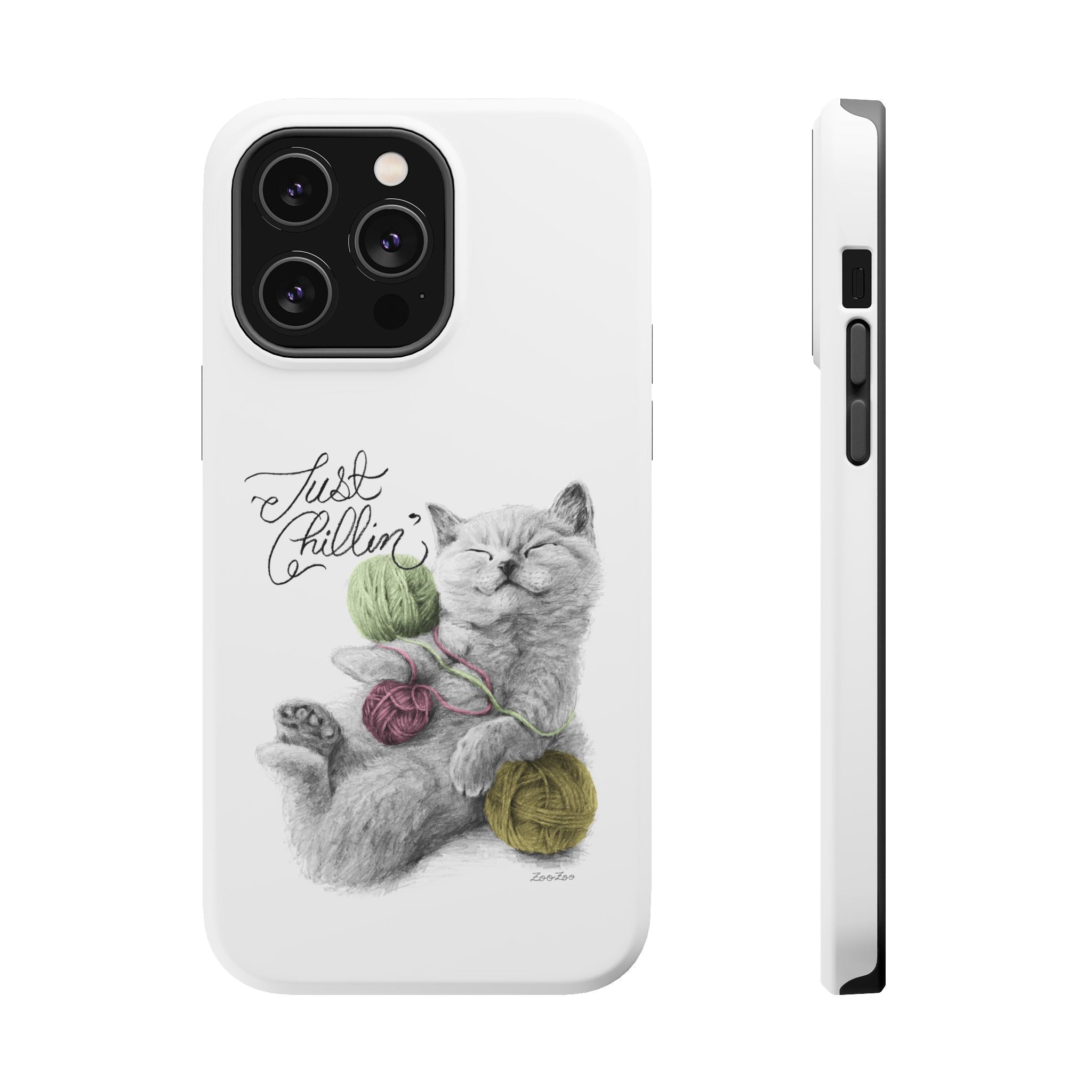 MagSafe Tough iPhone Case – Cat with Yarns | Just Chillin' | Calligraphy