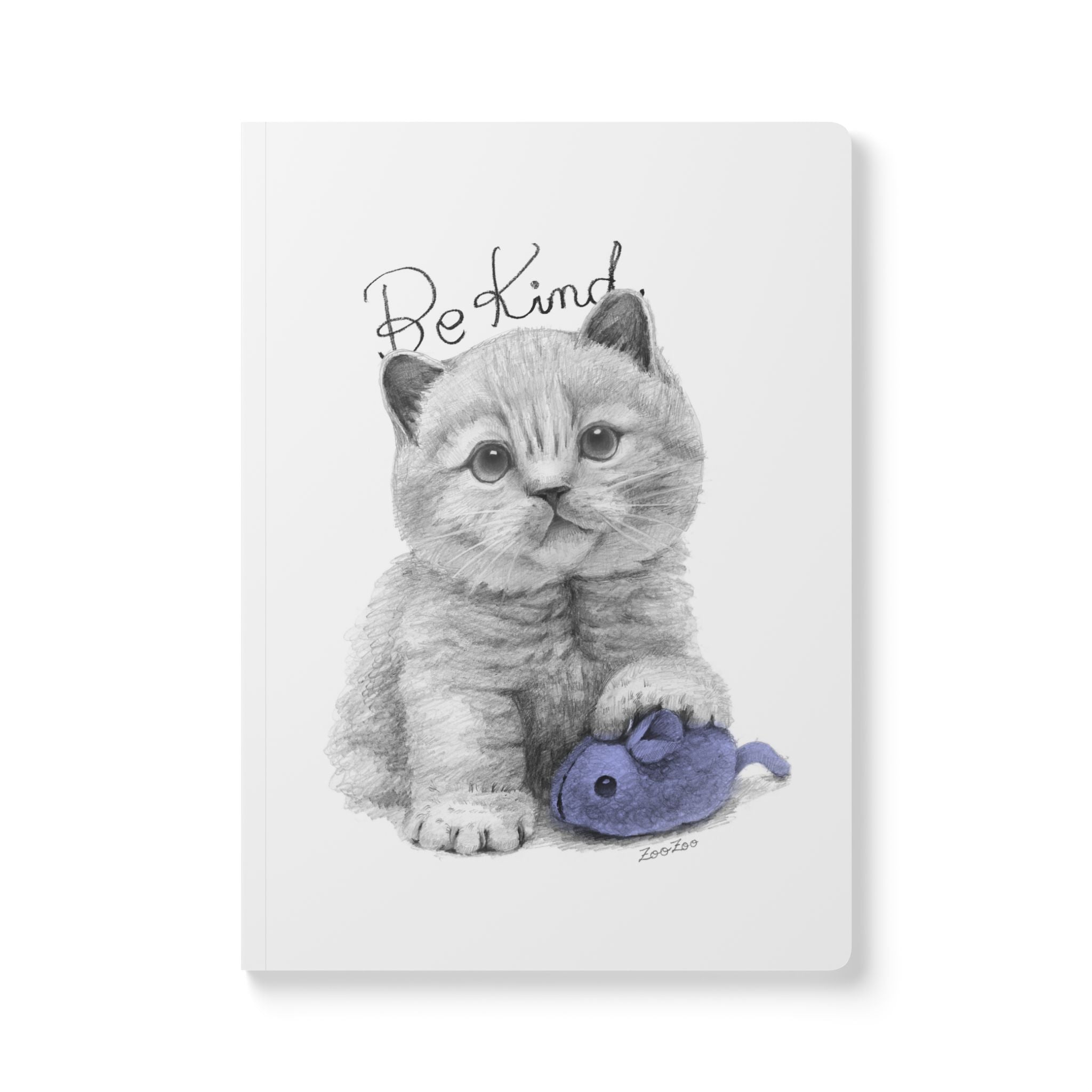 Softcover Journal – Cat with Mice Toy | Be Kind | Calligraphy