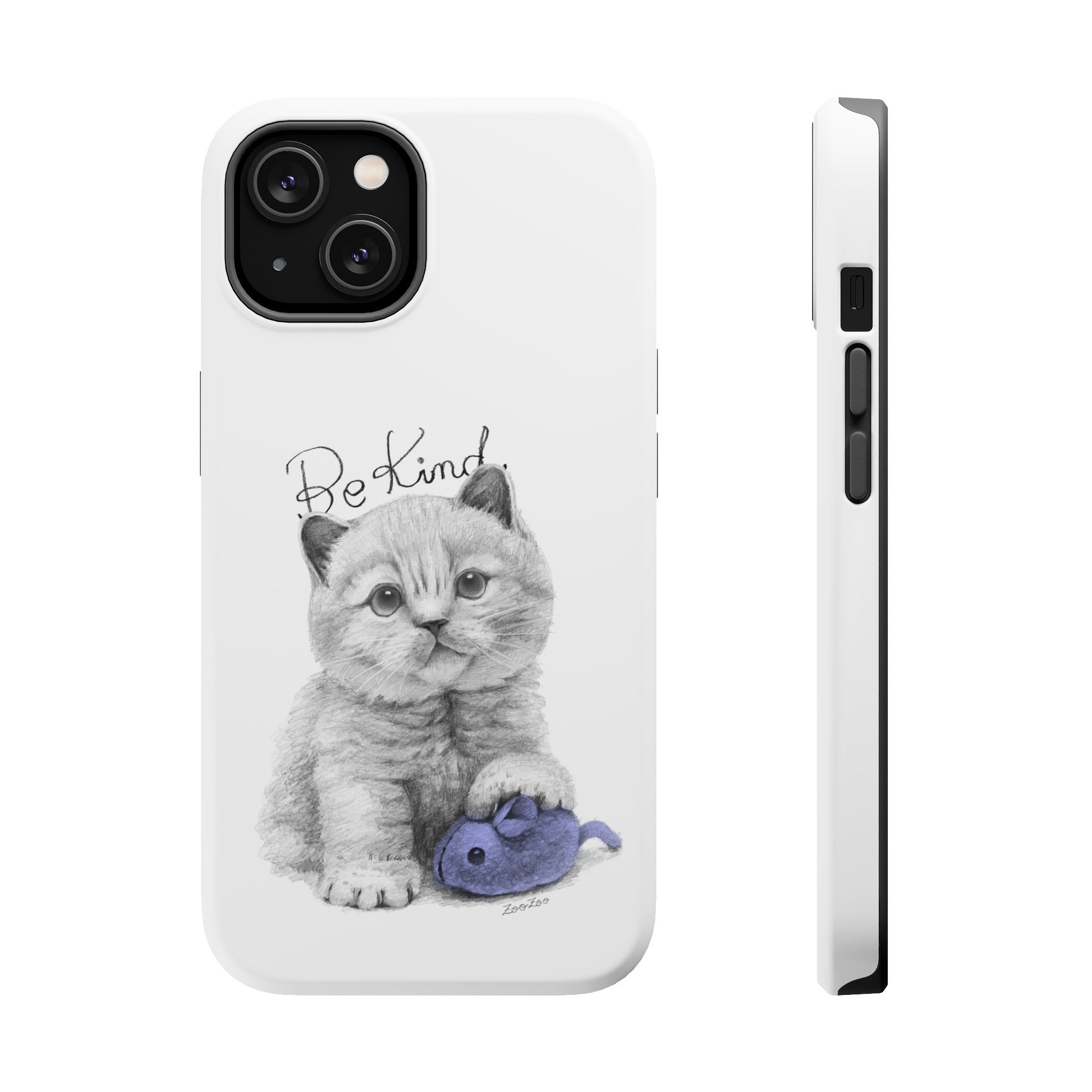 MagSafe Tough iPhone Case – Cat with Mice Toy | Be Kind | Calligraphy