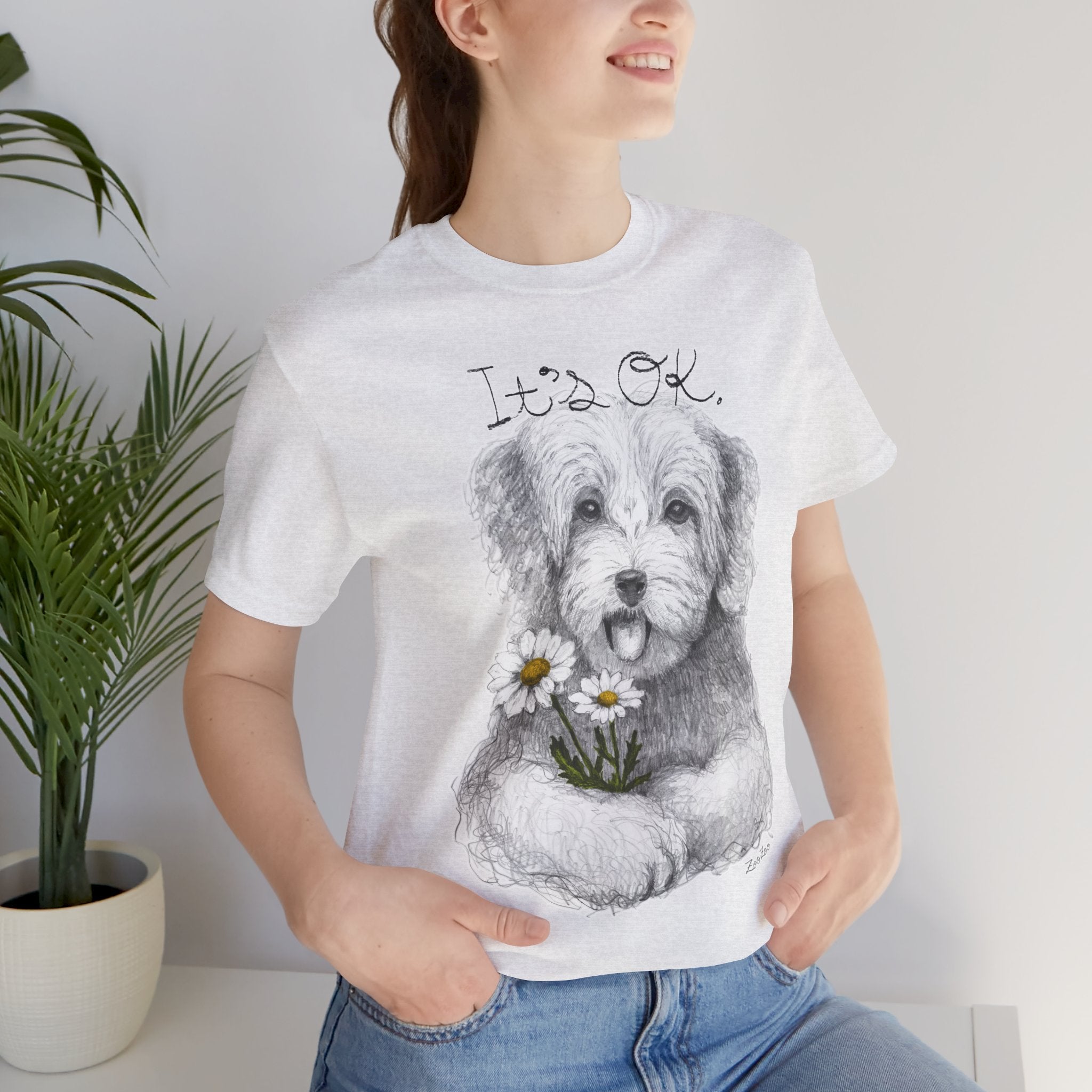 Unisex Cotton Tee – Dog with Daisy | It's OK | Calligraphy