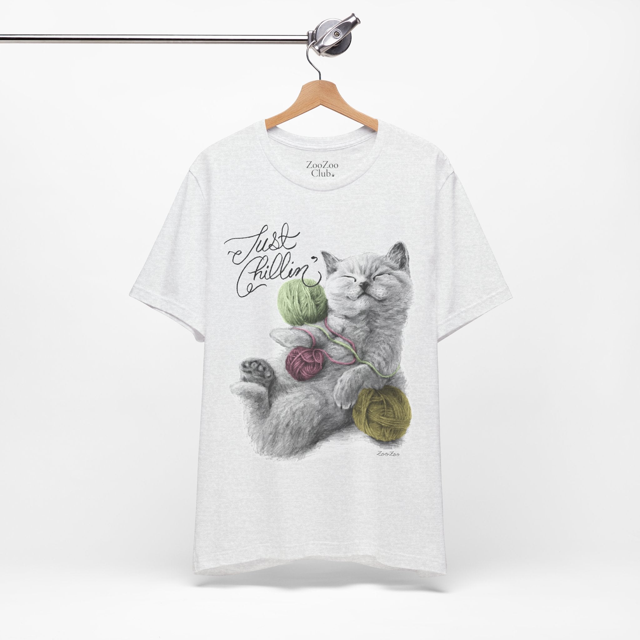 Unisex Cotton Tee – Cat with Yarns | Just Chillin' | Calligraphy