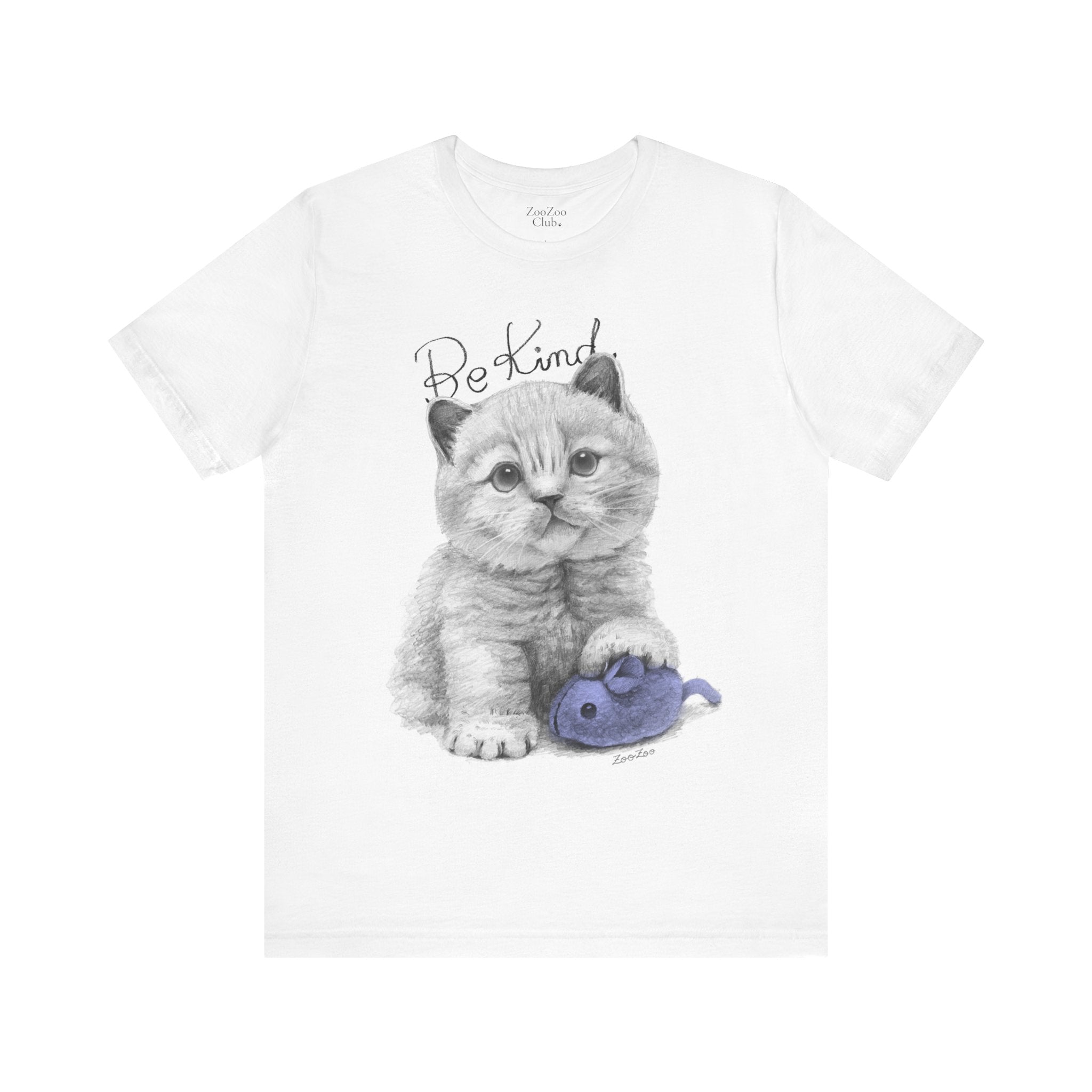 Unisex Cotton Tee – Cat with Mice Toy | Be Kind | Calligraphy
