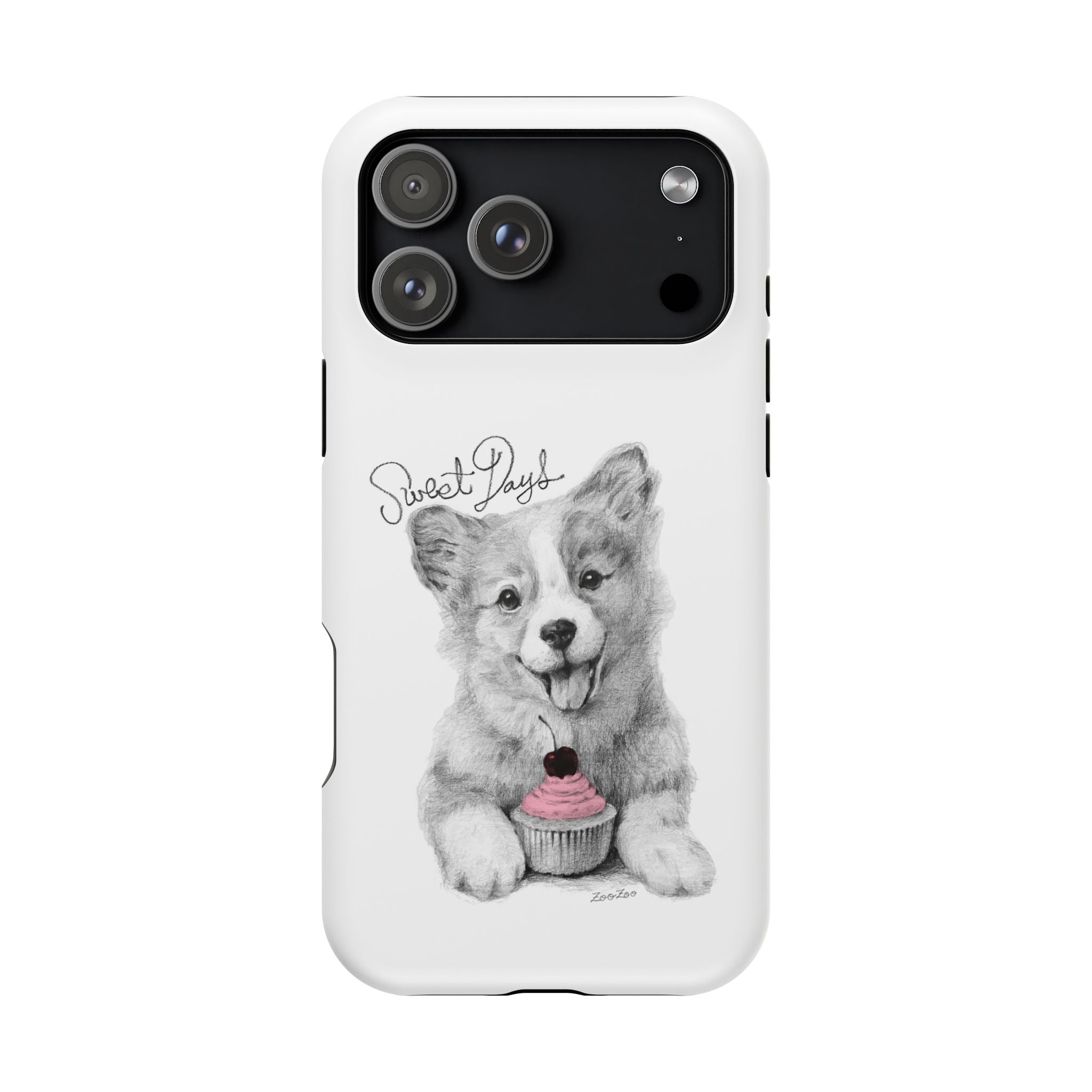 MagSafe Tough iPhone Case – Corgi with Cupcake | Sweet Days | Calligraphy