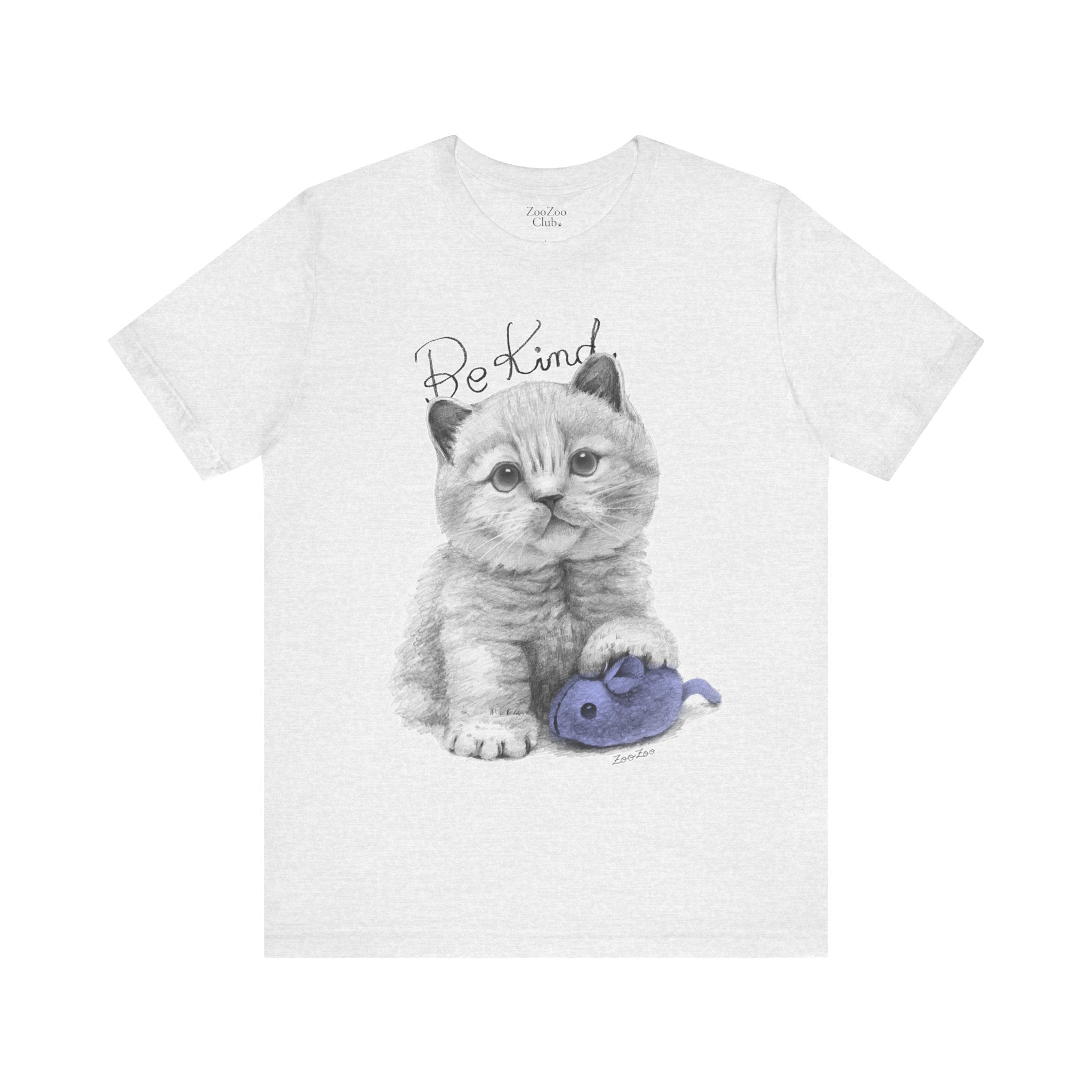 Unisex Cotton Tee – Cat with Mice Toy | Be Kind | Calligraphy