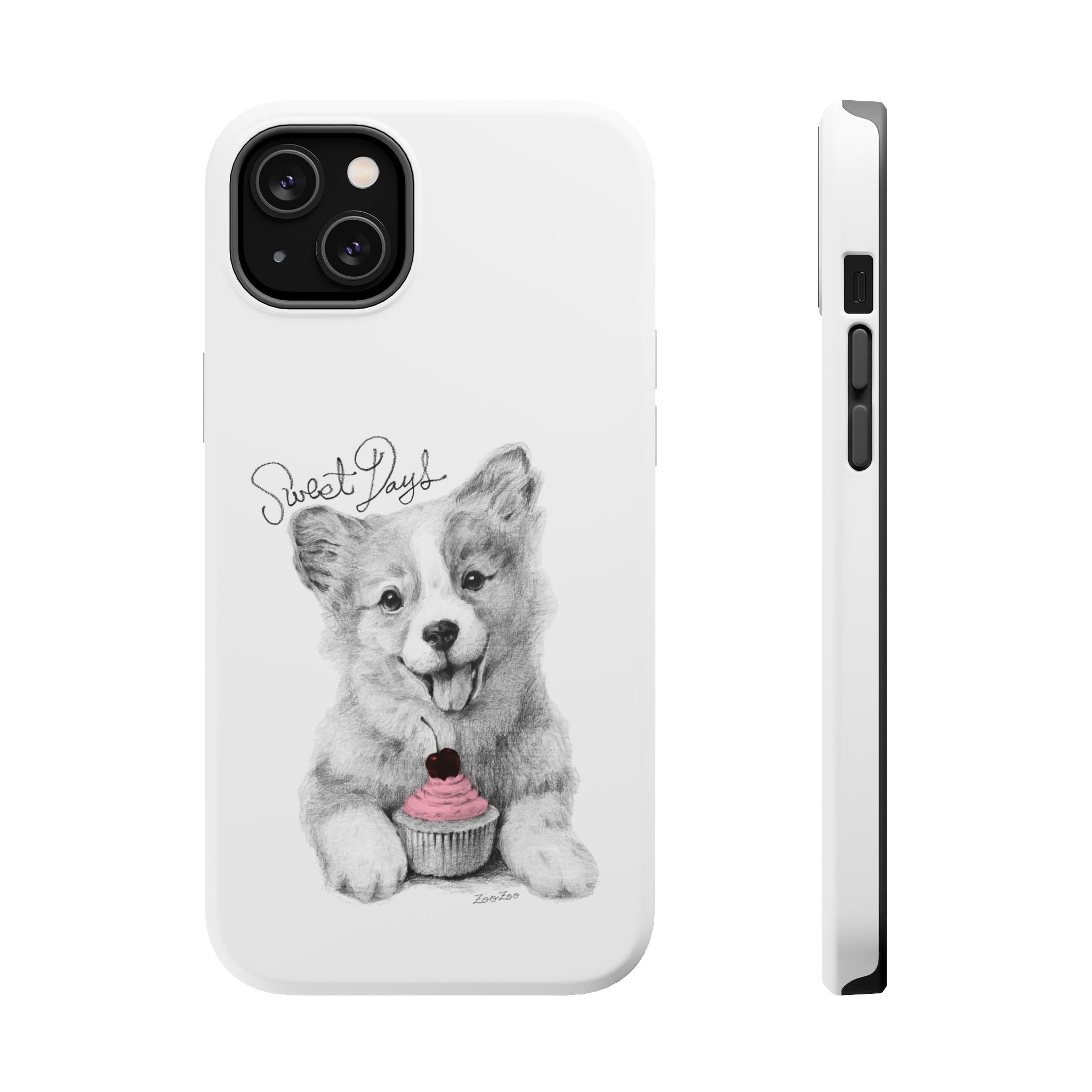 MagSafe Tough iPhone Case – Corgi with Cupcake | Sweet Days | Calligraphy