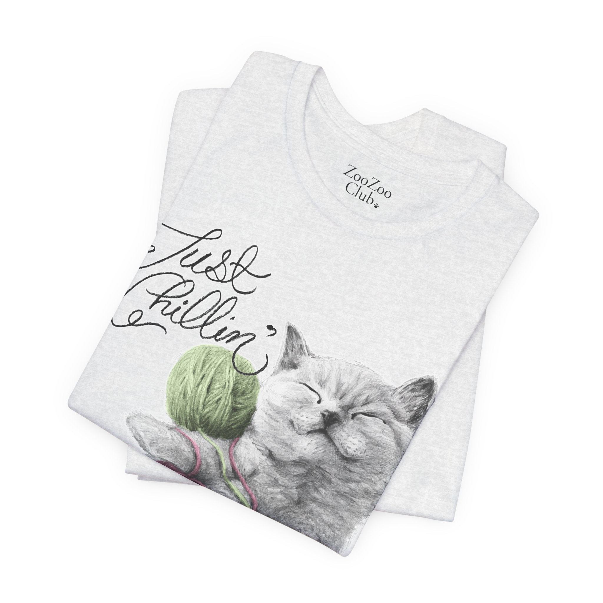 Unisex Cotton Tee – Cat with Yarns | Just Chillin' | Calligraphy