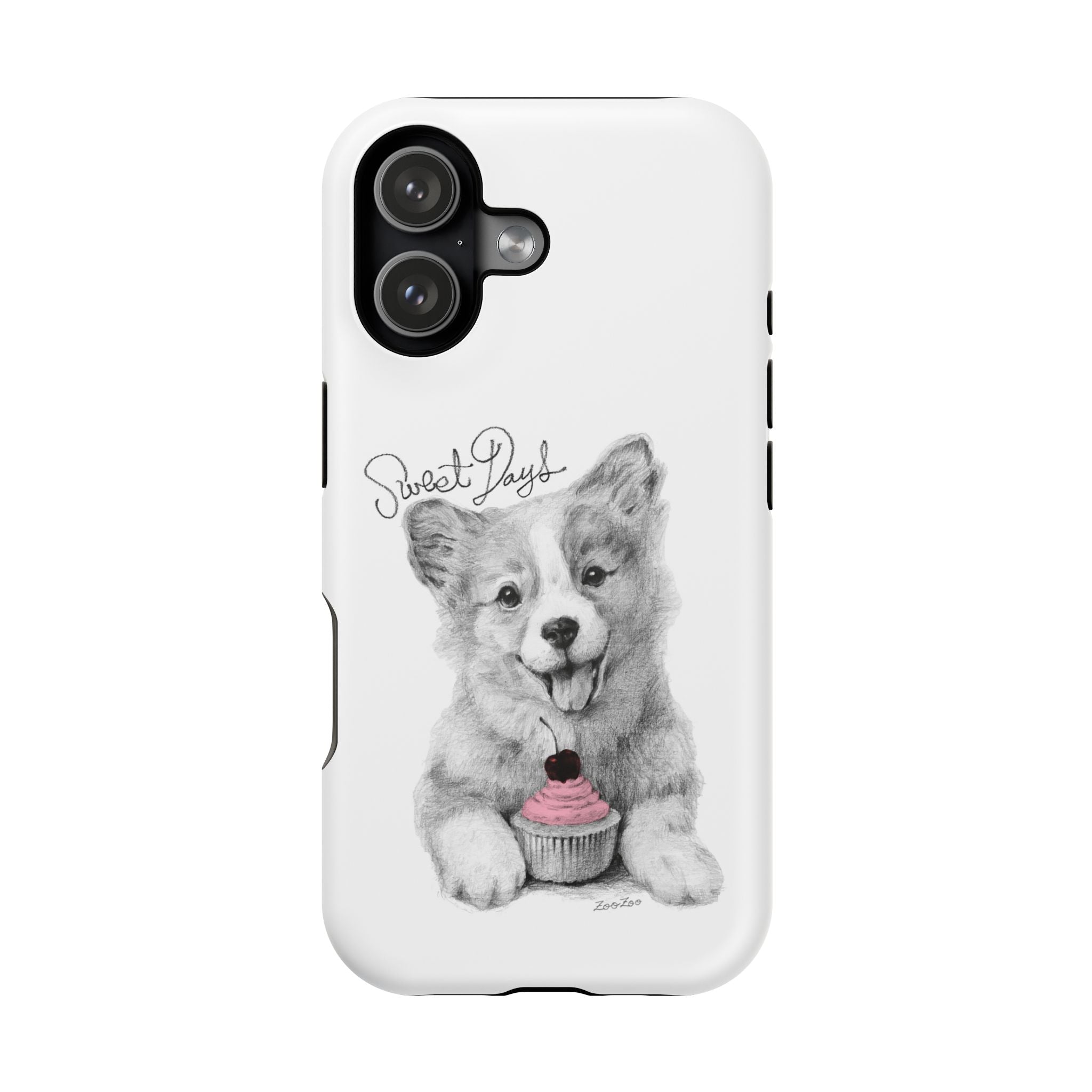 MagSafe Tough iPhone Case – Corgi with Cupcake | Sweet Days | Calligraphy