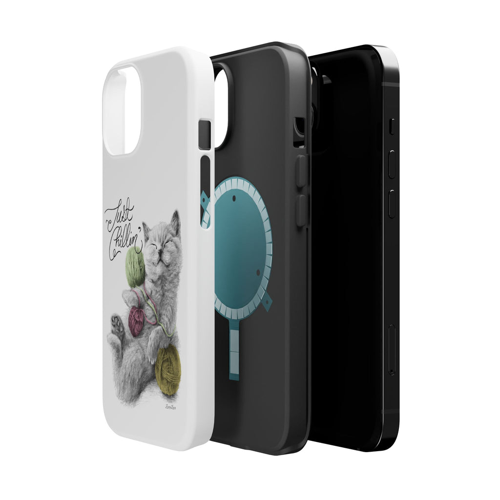 MagSafe Tough iPhone Case – Cat with Yarns | Just Chillin' | Calligraphy