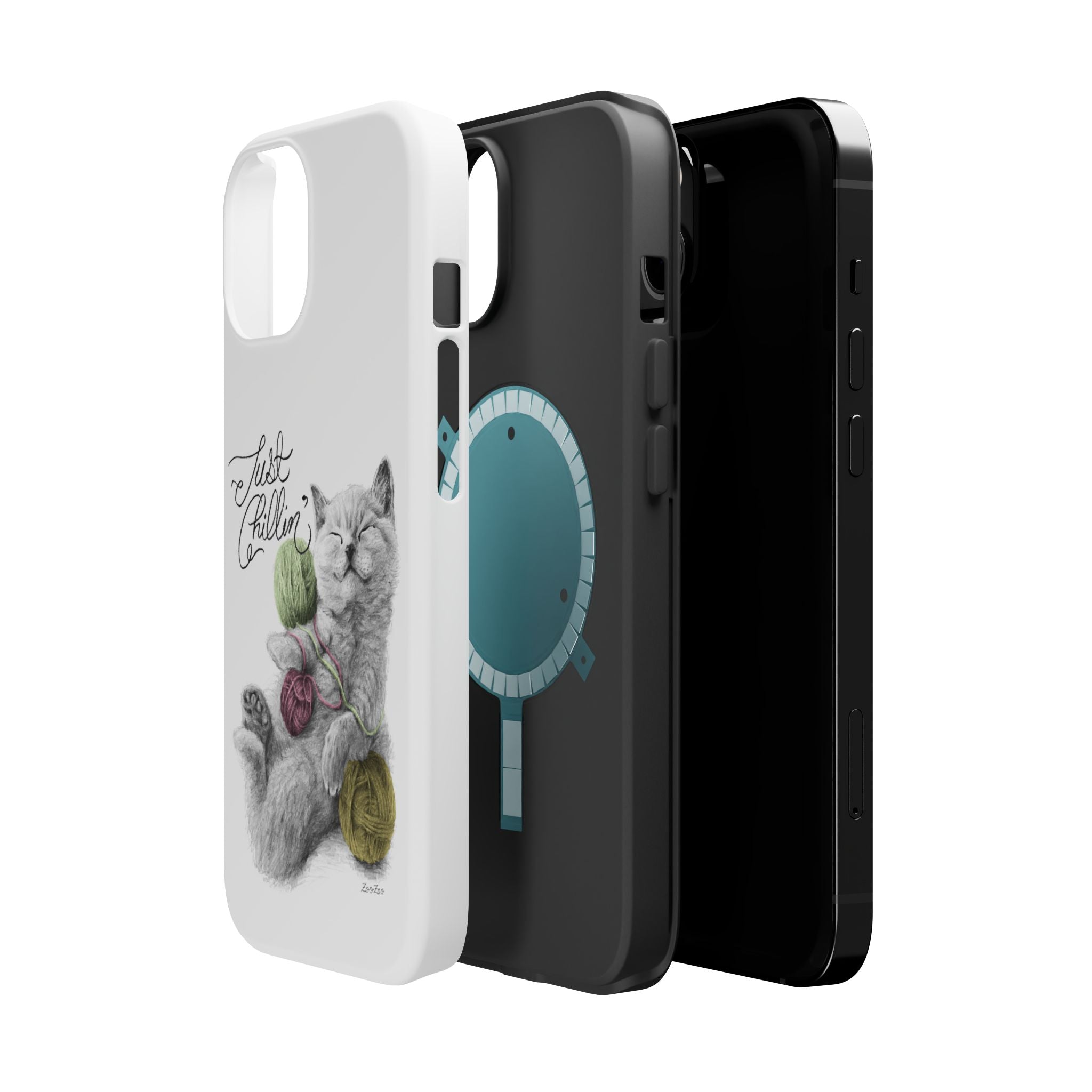 MagSafe Tough iPhone Case – Cat with Yarns | Just Chillin' | Calligraphy