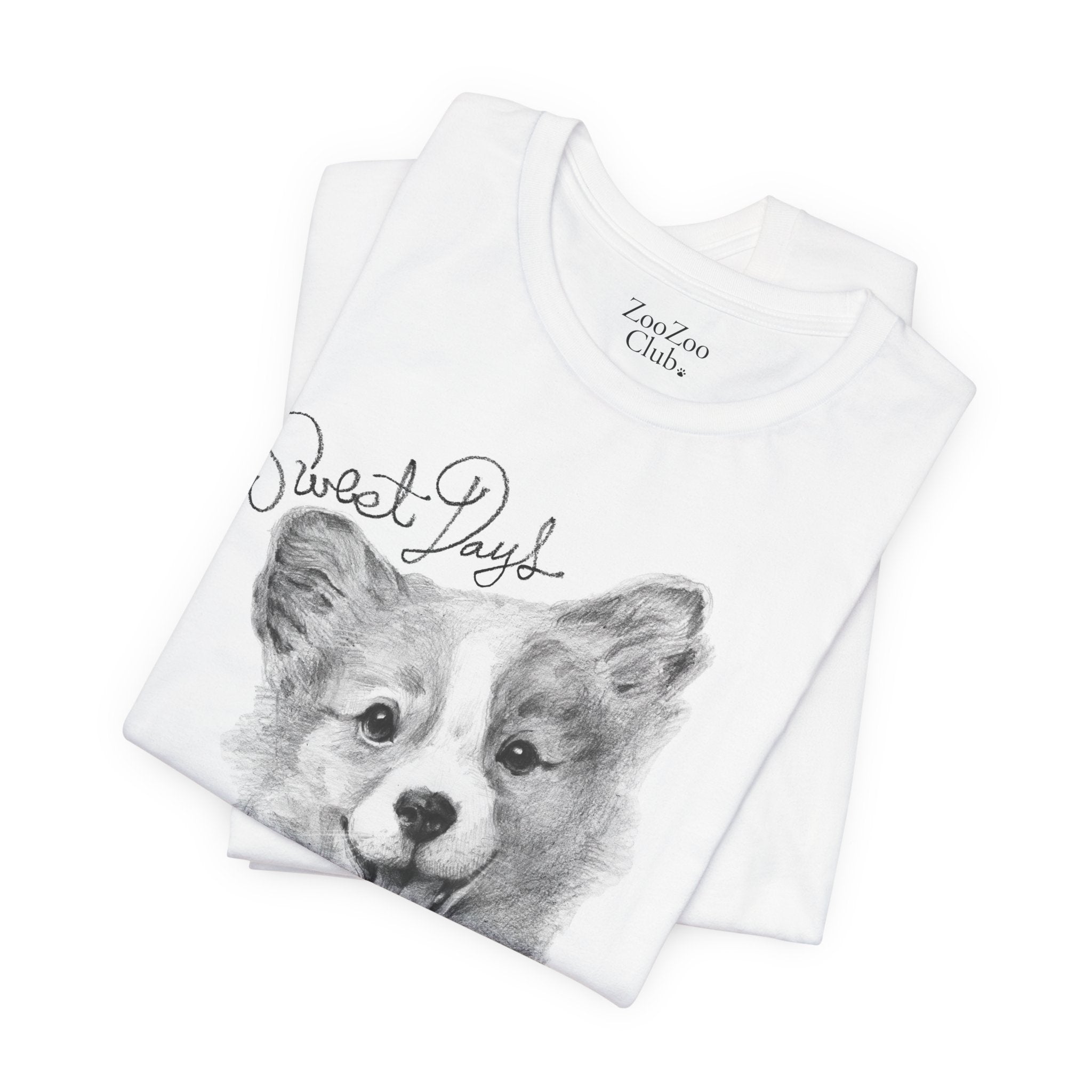 Unisex Cotton Tee – Corgi with Cupcake | Sweet Days | Calligraphy
