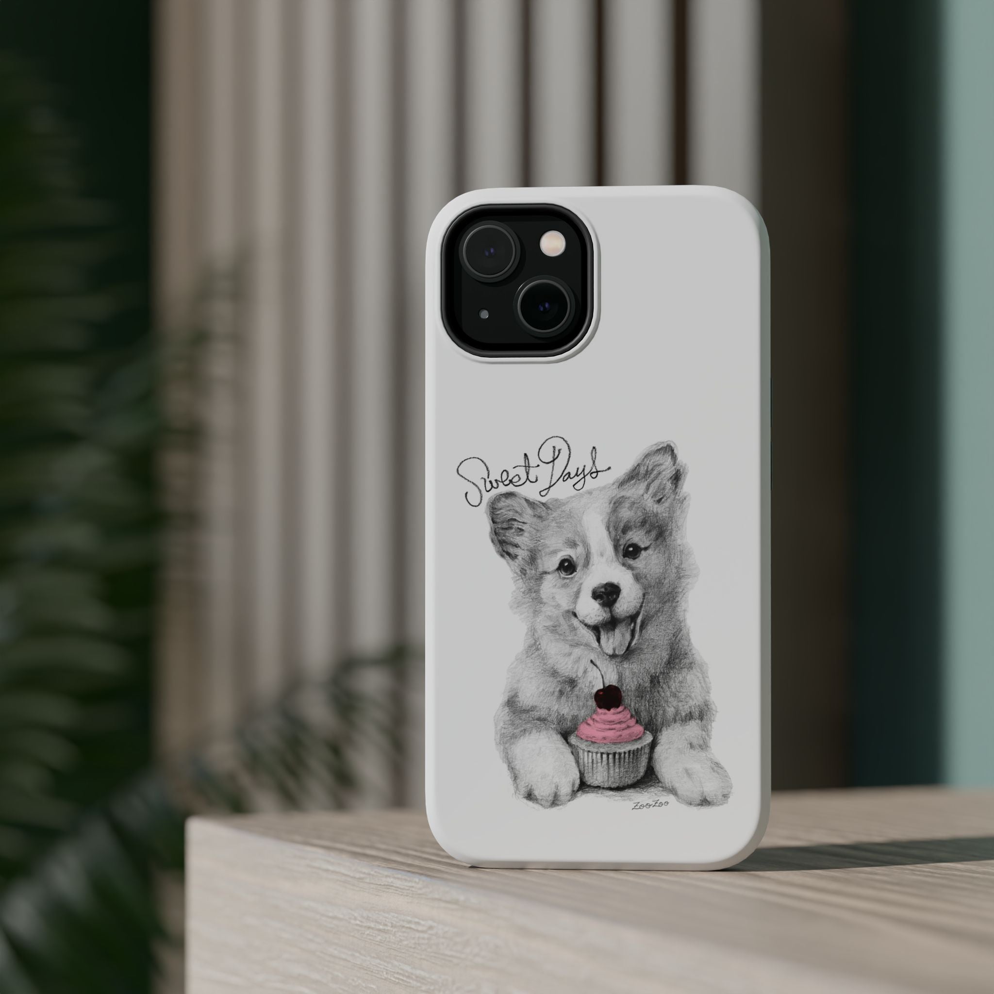 MagSafe Tough iPhone Case – Corgi with Cupcake | Sweet Days | Calligraphy