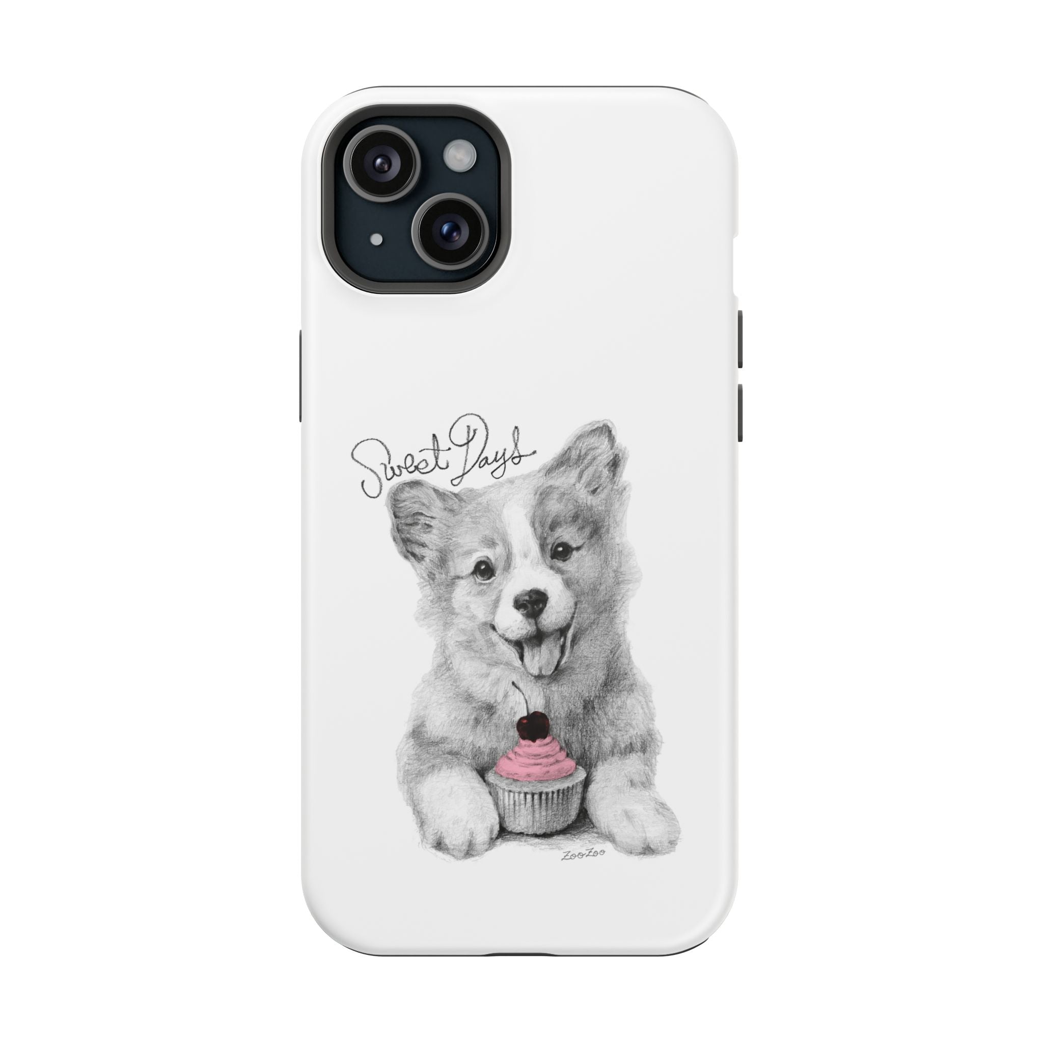 MagSafe Tough iPhone Case – Corgi with Cupcake | Sweet Days | Calligraphy