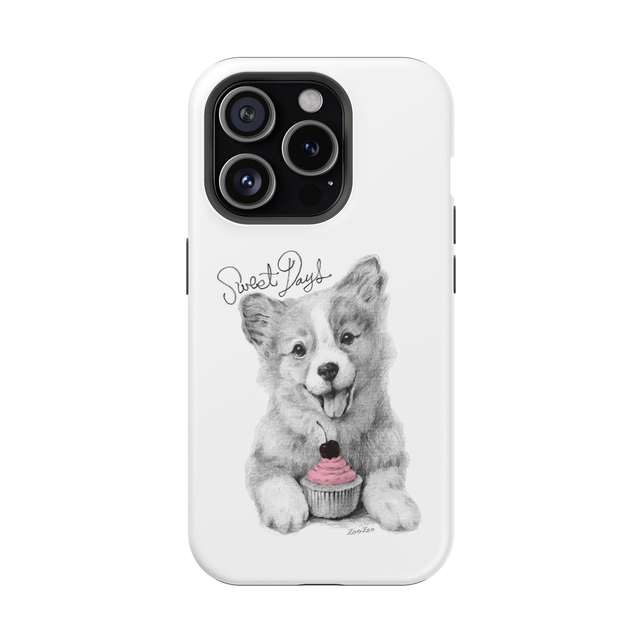 MagSafe Tough iPhone Case – Corgi with Cupcake | Sweet Days | Calligraphy