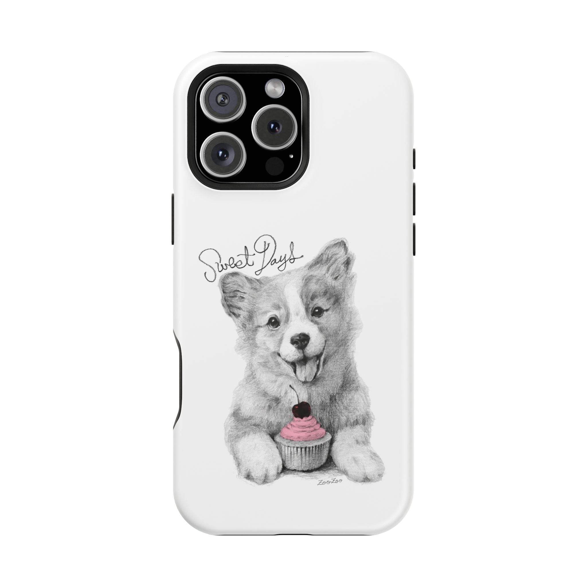 MagSafe Tough iPhone Case – Corgi with Cupcake | Sweet Days | Calligraphy