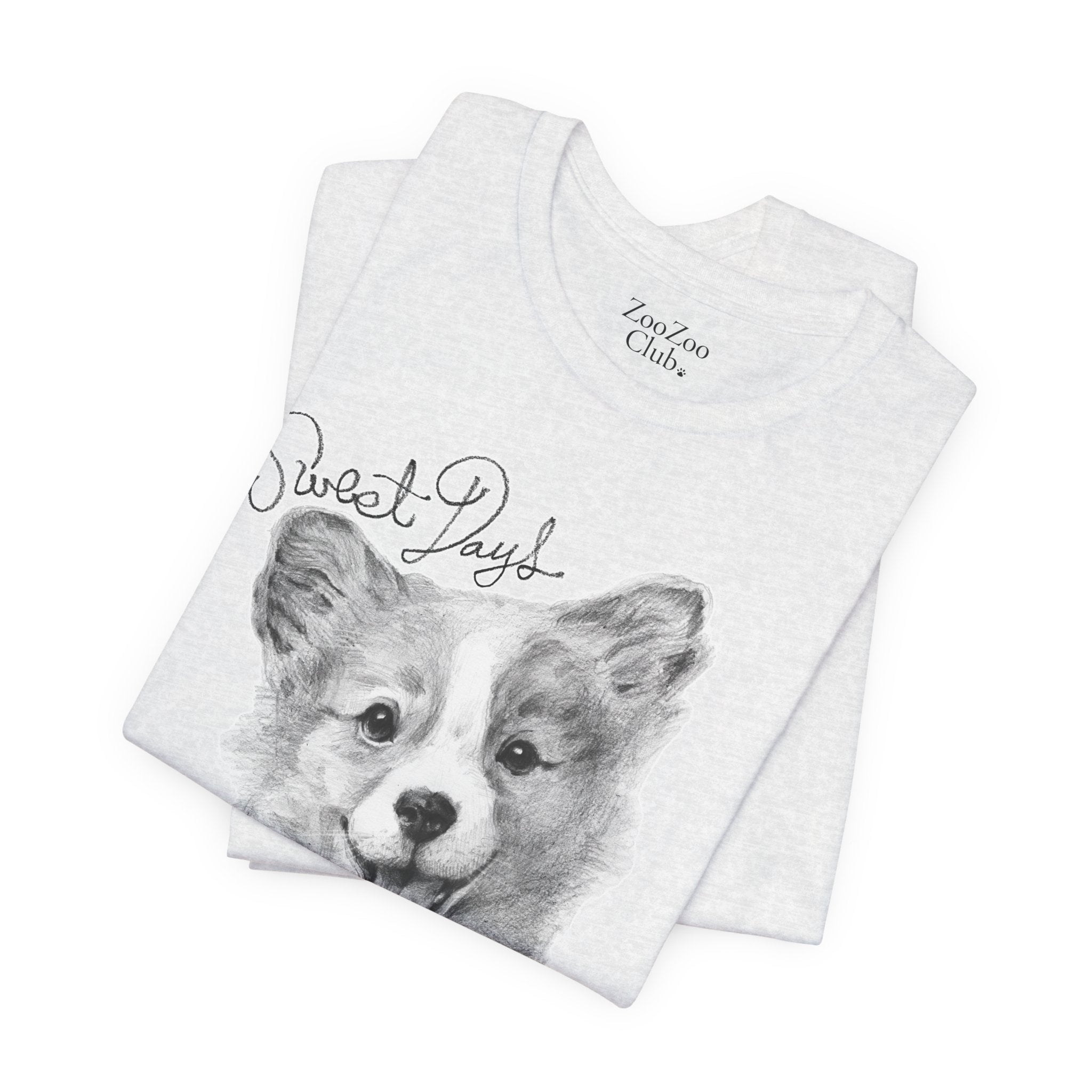 Unisex Cotton Tee – Corgi with Cupcake | Sweet Days | Calligraphy