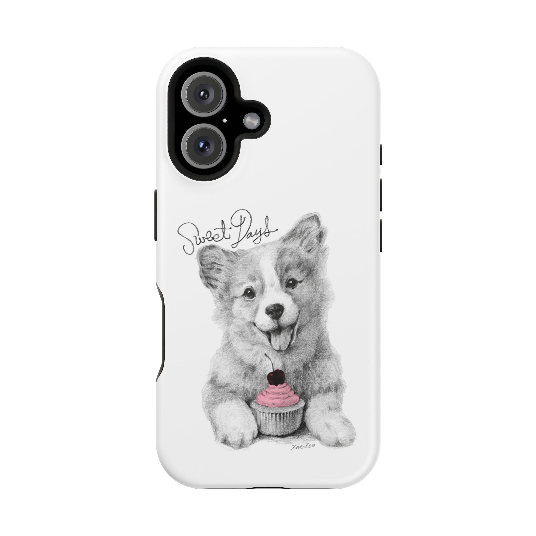 MagSafe Tough iPhone Case – Corgi with Cupcake | Sweet Days | Calligraphy
