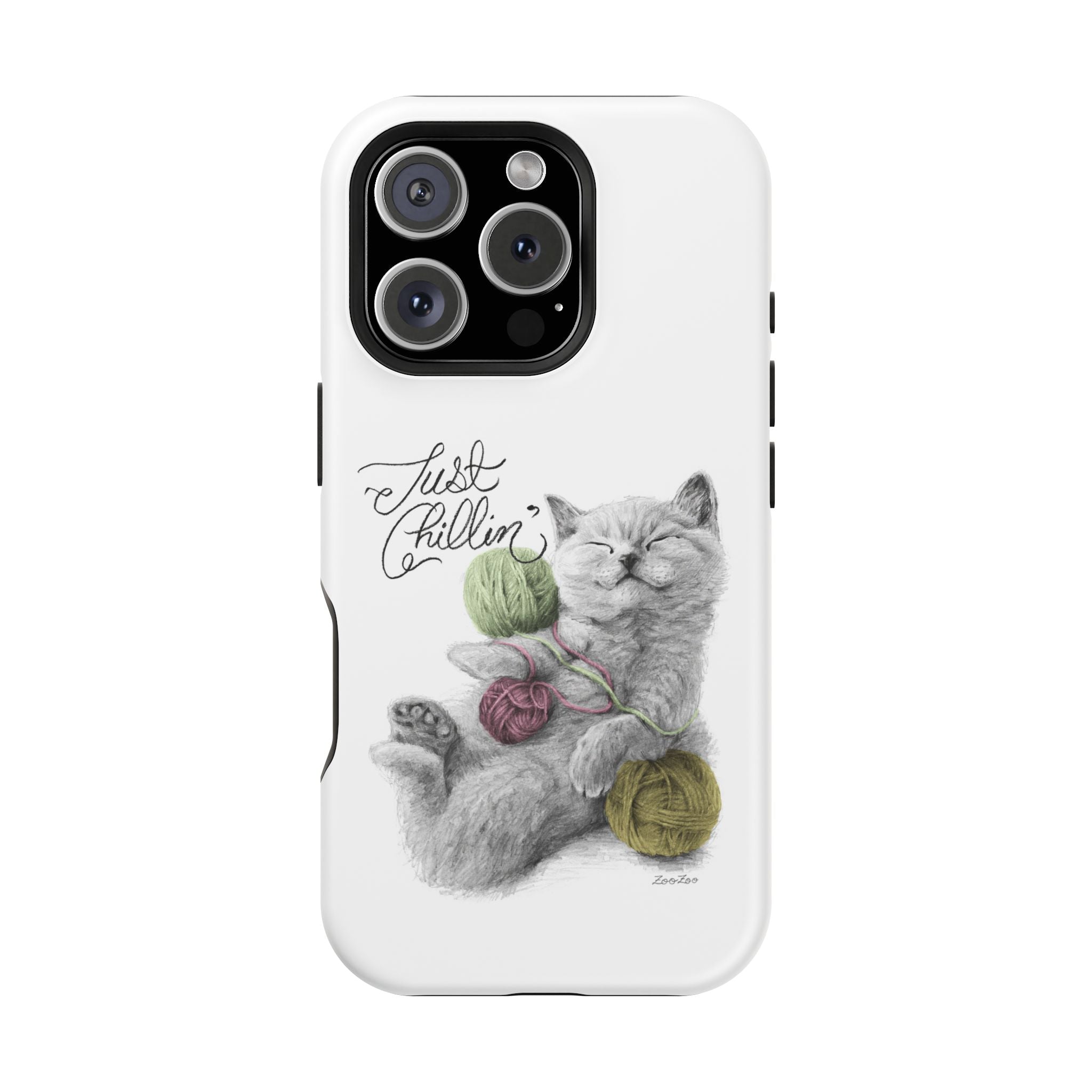 MagSafe Tough iPhone Case – Cat with Yarns | Just Chillin' | Calligraphy