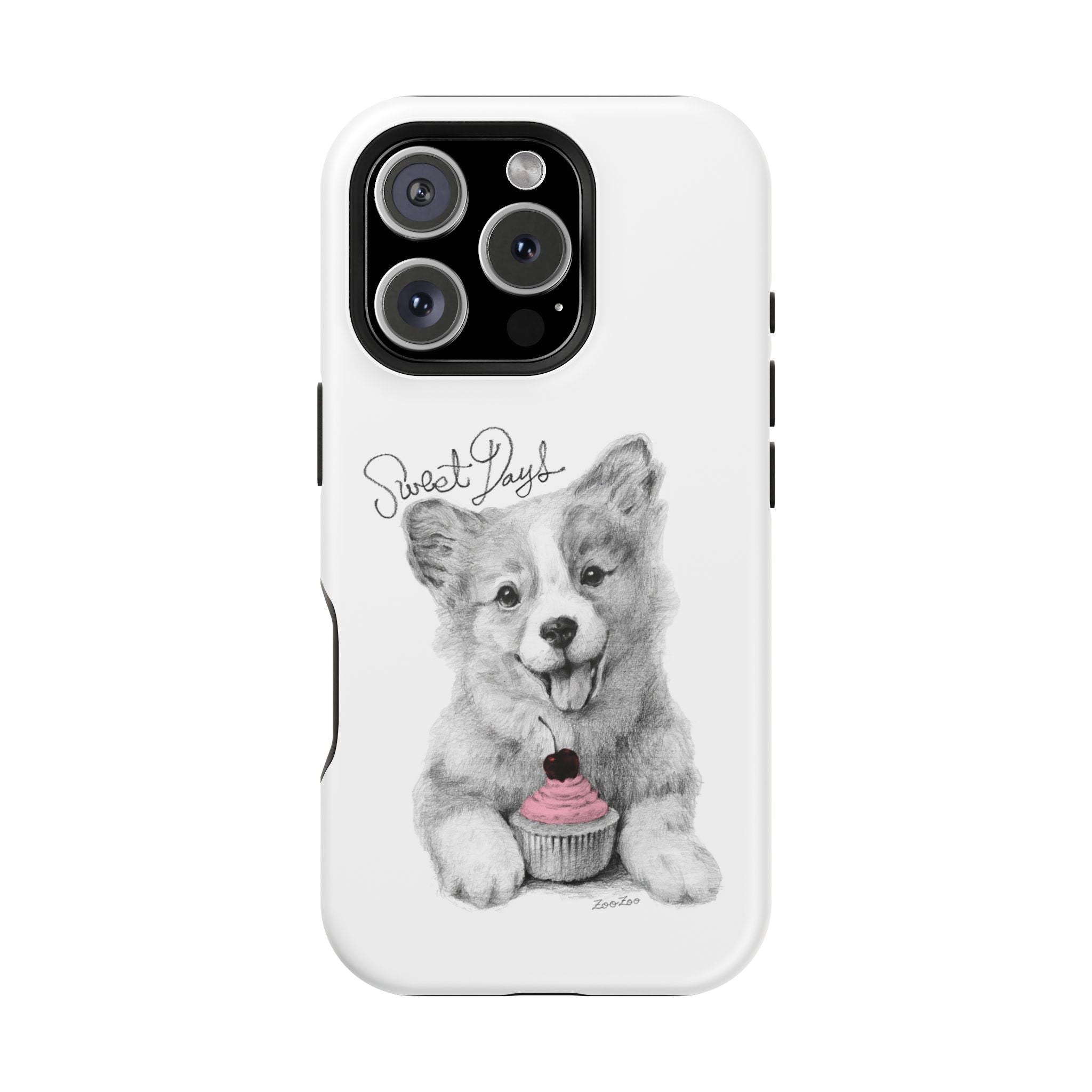 MagSafe Tough iPhone Case – Corgi with Cupcake | Sweet Days | Calligraphy